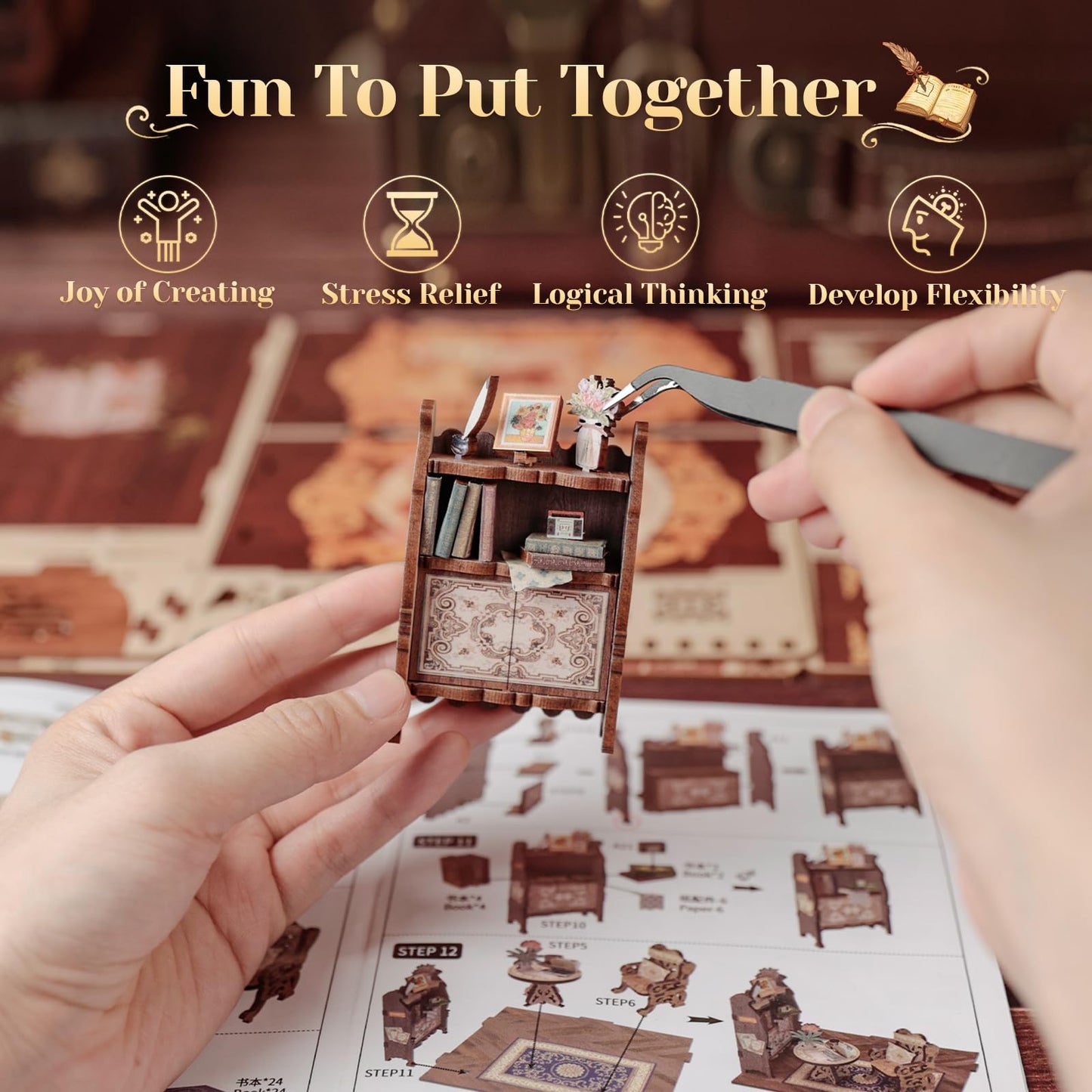 CUTEBEE Book Nook Kit, DIY Miniature House Kits for Adult and Teens, Dollhouse Mini Booknook Music House Bookshelf, DIY Craft Gifts for Family and Friends（Memories Music Bookshop）