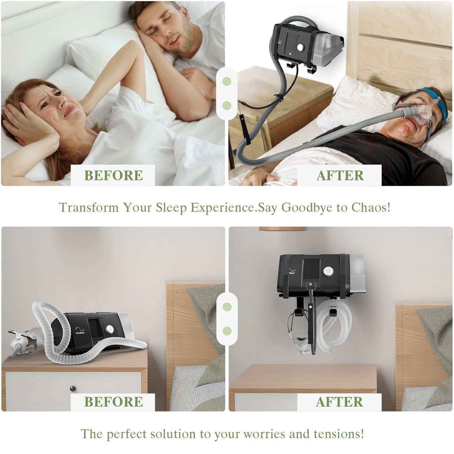 CPAP Wall Mount Shelf Compatible with ResMed AirSense 10 with Adjustable Angle CPAP Hose Holder and Hook for CPAP Tube & Mask [Avoid Entanglement] FSA HSA, CPAP Supplies Stand for Bedside Organization