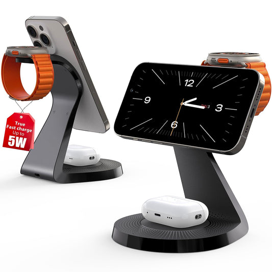 3 in 1 Charging Station for Apple Devices,Mag-Safe Charger Stand Fast Charging,Wireless Charger for iPhone 16/15/14/13/12 Series,& AirPods,& iWatch(USB-C Charger Included)