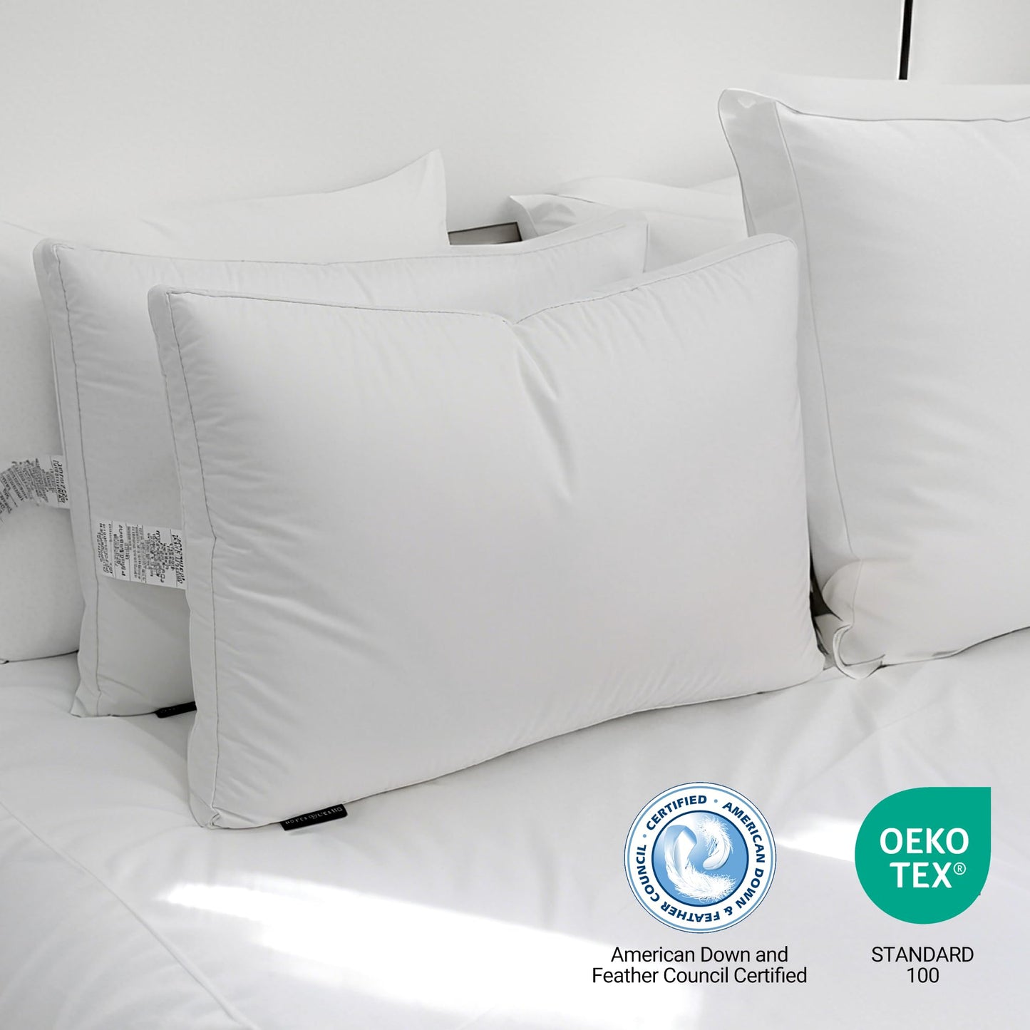 Hotel Grand Goose Feather and Down Fiber Bed Pillows Queen Size Set of 2, Firm Gusseted Pillows with 100% Cotton Cover, Softy-Around Hotel Collection Pillows for Side and Back Sleepers, White