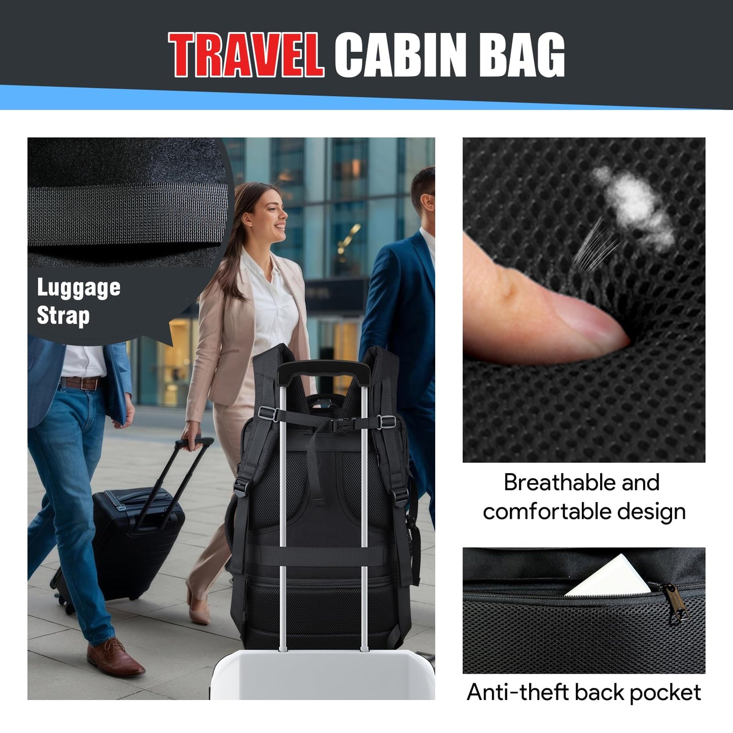 Travel Backpack, Expandable 50L Carry On Backpack, Extra Large Anti-Theft TSA Flight Approved Large Weekender Daypack Bag for Men and Women, Waterproof Pocket Lightweight Travel Gifts for Men, Black