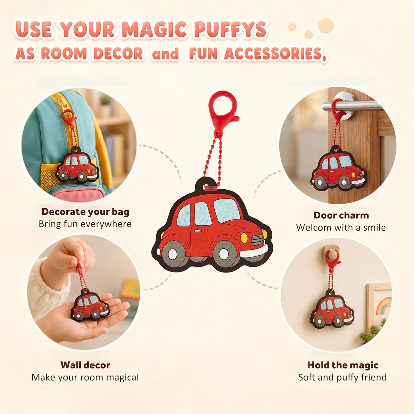 Fcoget Magic Puffy 3D Art Kit,Magic Foam Texture Painting Keychain Kit for kids,DIY Coloring Crafts, Mess Free Creative Gift for Girls & Boys Ages 4 5 6 7 8 9 10