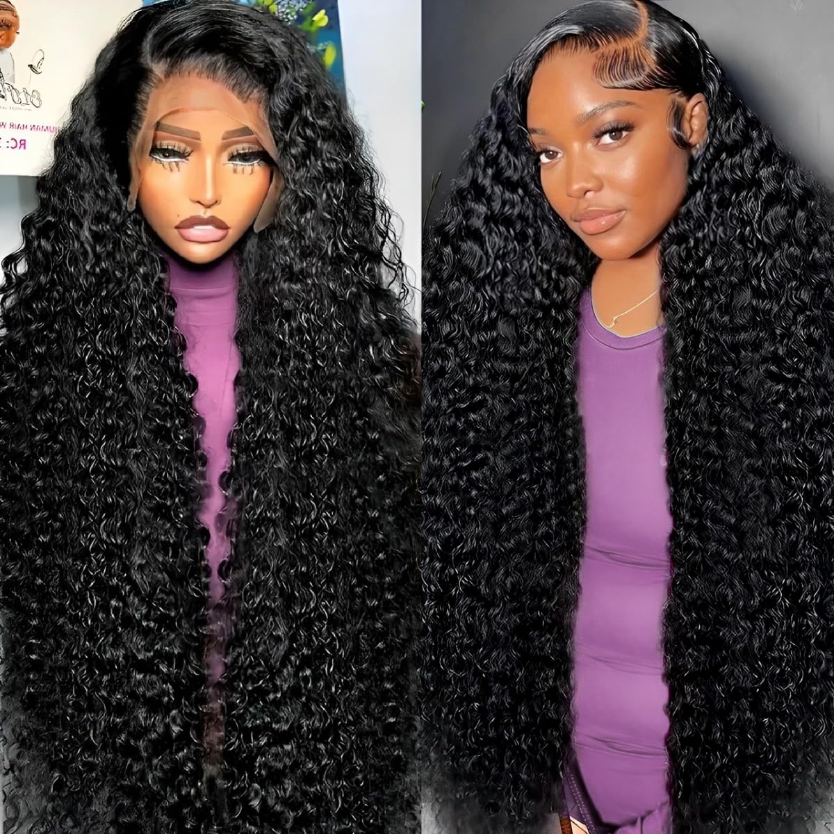 Tholap 16 Inch 13x6 Deep Wave Lace Front Wigs Human Hair 200 Density 13x6 HD Lace Front Wigs Human Hair Pre Plucked Deep Curly Glueless Wig 100% Virgin Human Hair Lace Front Wigs for Women
