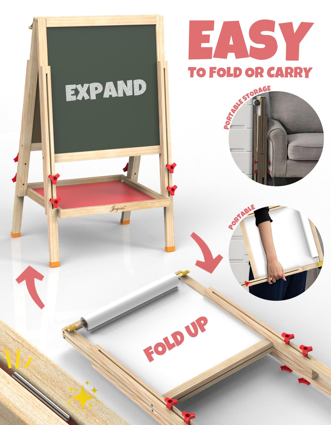 JOYOOSS Easel for Kids Art Easel Kids Easels for Toddlers Easel, Toddler Art Easel Dual-Sided Adjustable Wooden Magnetic Board for Kids Easel for Toddlers 3-4 Years and Art Easel for Kids Ages 4-8