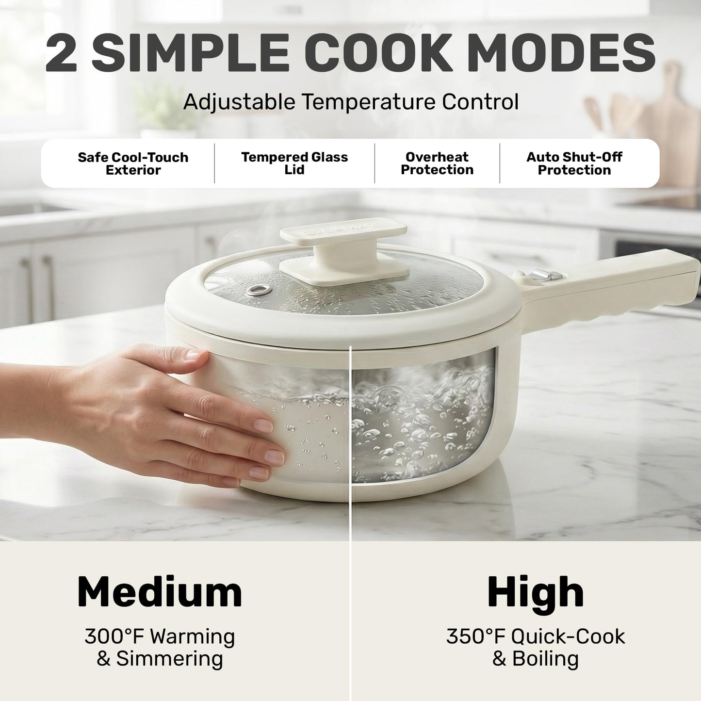 CERAMAX PRO Electric Hot Pot with Lid & Steamer, 1.5L Non Toxic Ceramic Cooker Skillet for Ramen, Eggs, Pasta for Dorms, Camping, RVs, Work, Adjustable Temp. - New Improved 2026 Model