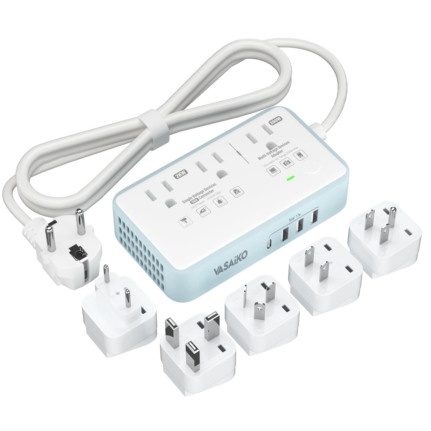 220V to 110V Voltage Converter US to Europe, 2000W Max International Power Converter with 4 USB Charging, Power Converter for European with Travel Plug Adapter