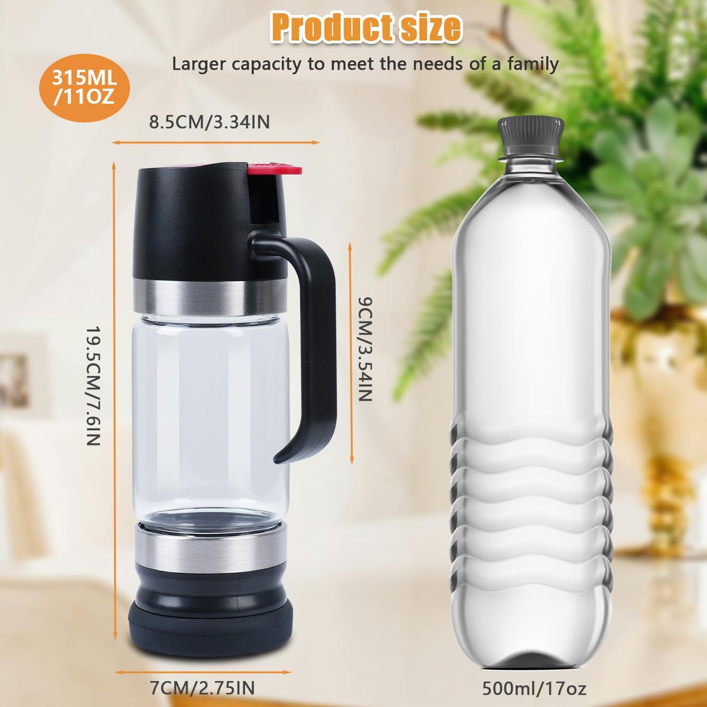 Honey Dispenser 12Oz 2Pack No Drip with Stand, Glass Honey Jar, Syrup Dispenser, Easy One Hand Use Honey Pot for Coffee or Tea, Mess Free Honey Dispenser for Syrup, Honey Container (2Pack Black)