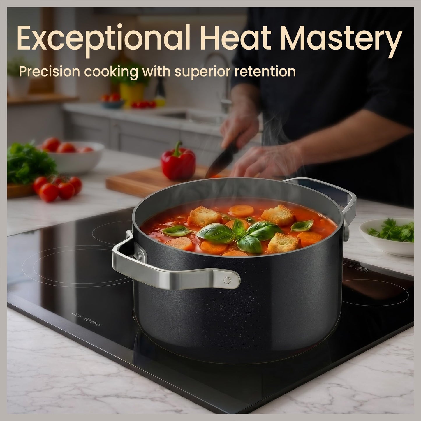 Bakken 12.5 Quart Ceramic Coated Stock Pot with Lid, Easy Clean Nonstick Pot, Tempered Glass Lid, Riveted Stainless Steel Handles, Oven Safe Up To 500°F, PTFE & PFAS Free, All Stove Compatible, Black