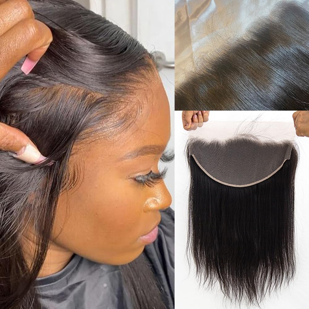 Topnormantic 13x6 Lace Frontal, Single Knots Swiss Lace Frontal 12A Brazilian Virgin Hair Ear To Ear Lace Frontal Closure Pre Plucked with Baby Hair Soft Straight Hair Frontal Free Part 12 Inch