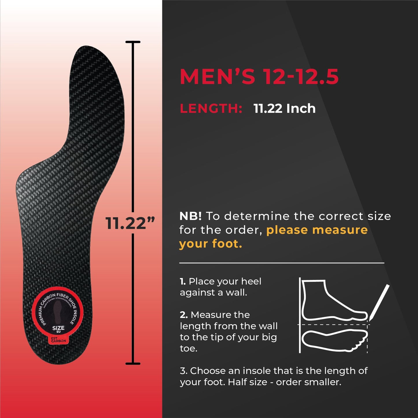 Mortons Extension Carbon Fiber Insole 1pc | FSA Eligible | Mortons Extension Orthotic Rigid Shoe Insert Carbon Insole Composite Big Toe Insert for Hallux Rigidus, Turf Toe & Morton’s Toe 12-12.5