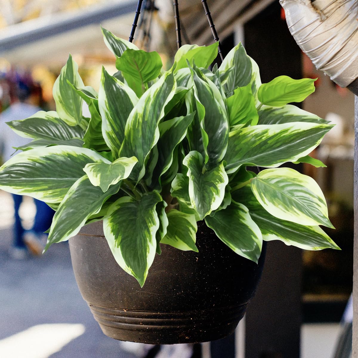OTATOT 6PCS Artificial Tropical Green Plants – 15.75" Fake Hostas Outdoor Artificial Plants, UV Resistant, Faux Green Leaf Stems for Porch, Patio, Balcony, Garden Planter or Indoor Décor