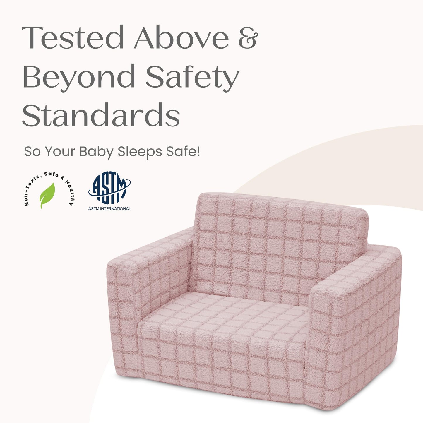 Delta Children Checkered Cozee Flip-Out Kids Chair, Snuggly Sherpa-Like Foam Convertible Armchair for Boys and Girls, Machine Washable Cover, Soft Comfy Toddler Seating for Playroom/Bedroom, Pink