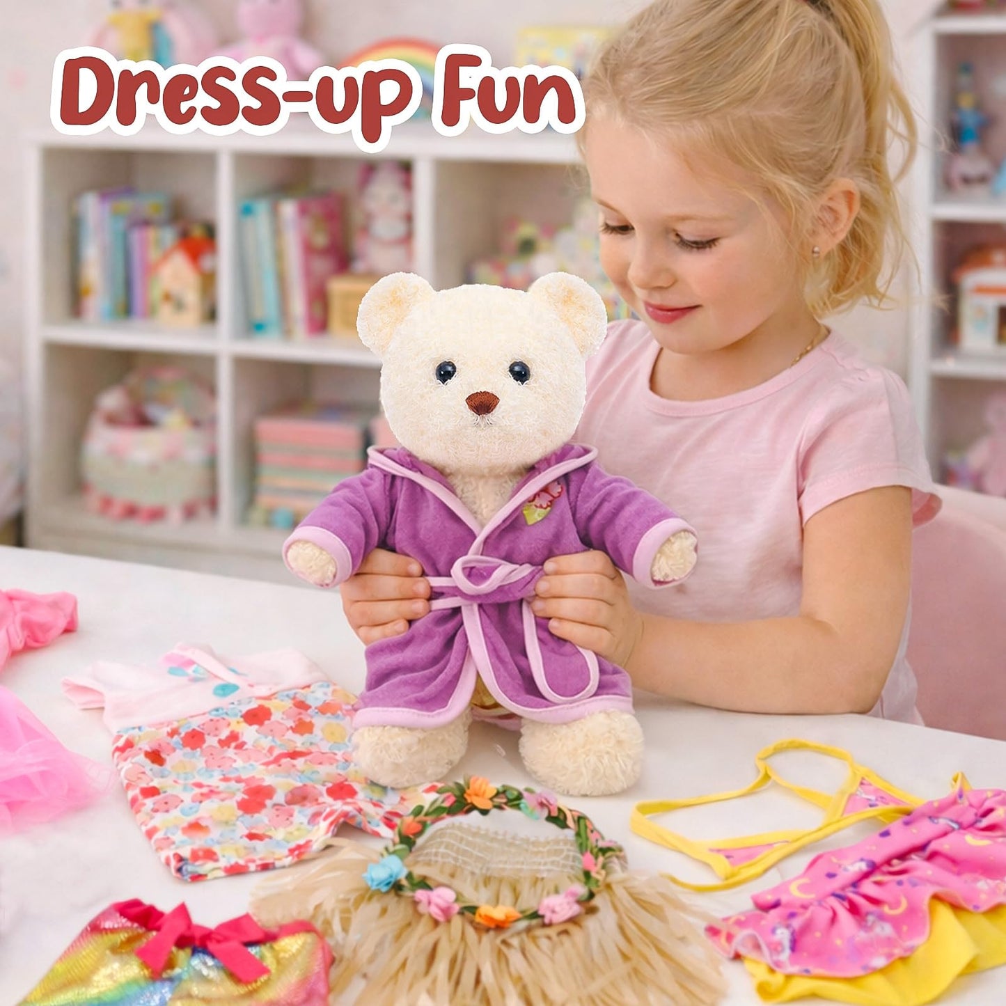 Bear Clothes with 1 Pcs Bear, Stuffed Animal Clothes Plush Doll Small Animal Garment Suit Dolls Accessories DIY Toy Gift