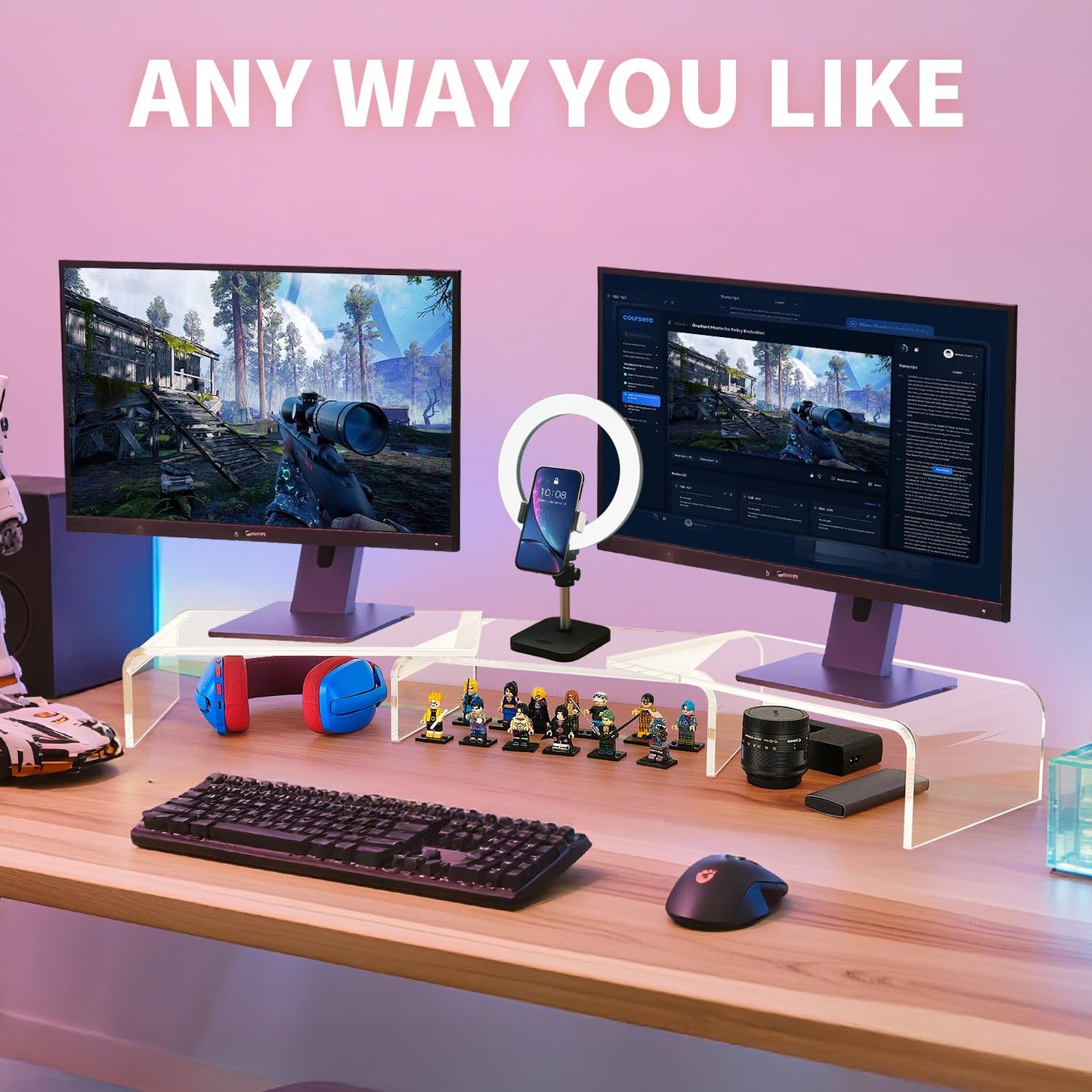 LEKETREE Acrylic Monitor Stand , Clear Monitor Stand for Desk, Computer Accessories for Home Office, Desk Organizer Shelf for Laptop, PC, Multi Media and more
