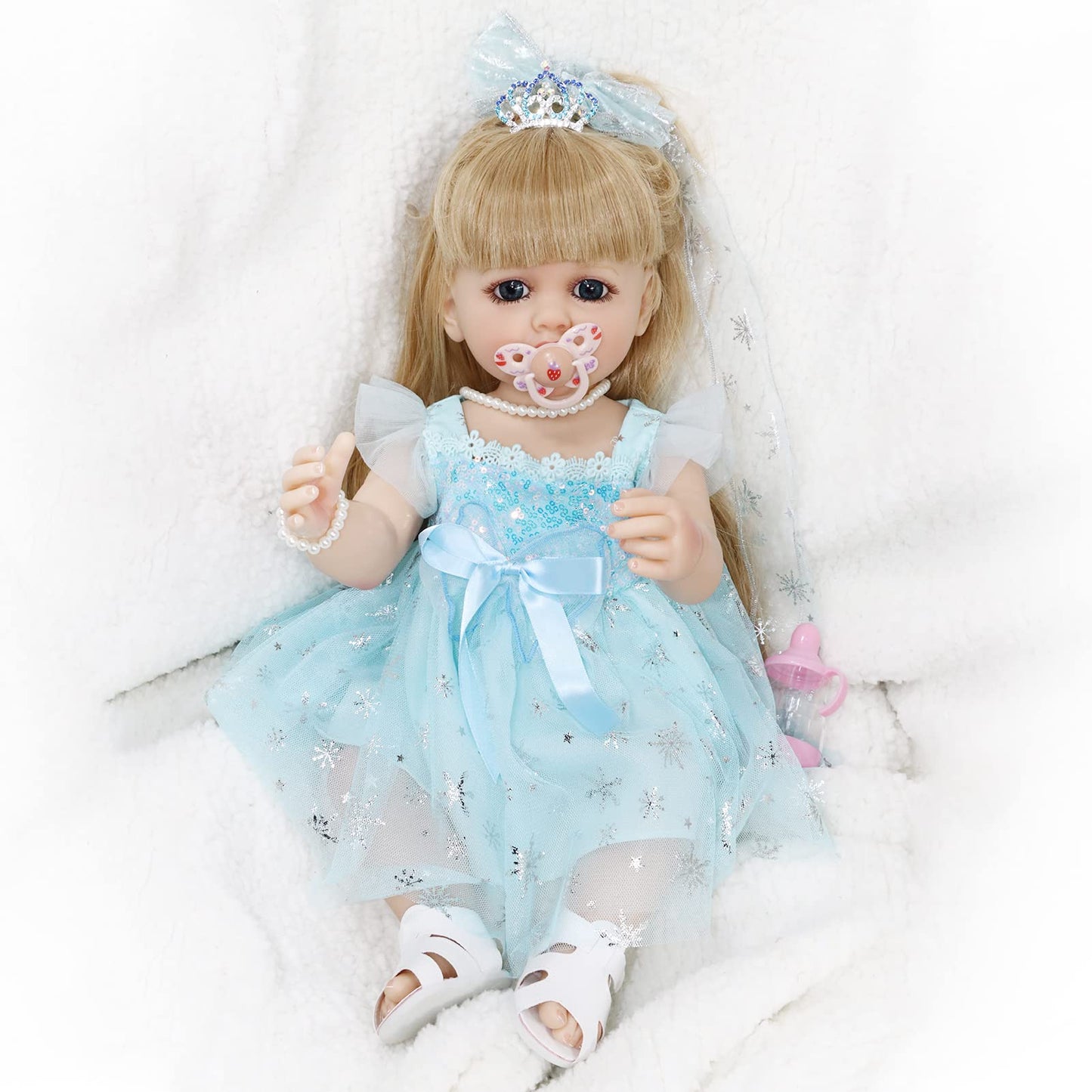 JRLCGYP Realistic Baby Doll, 22 Inch Lifelike Reborn Baby Dolls Silicone Full Body with Princess Dress, Long Hair Weighted Toddler Doll Toy Birthday Gift Set for Over 3 Years Old