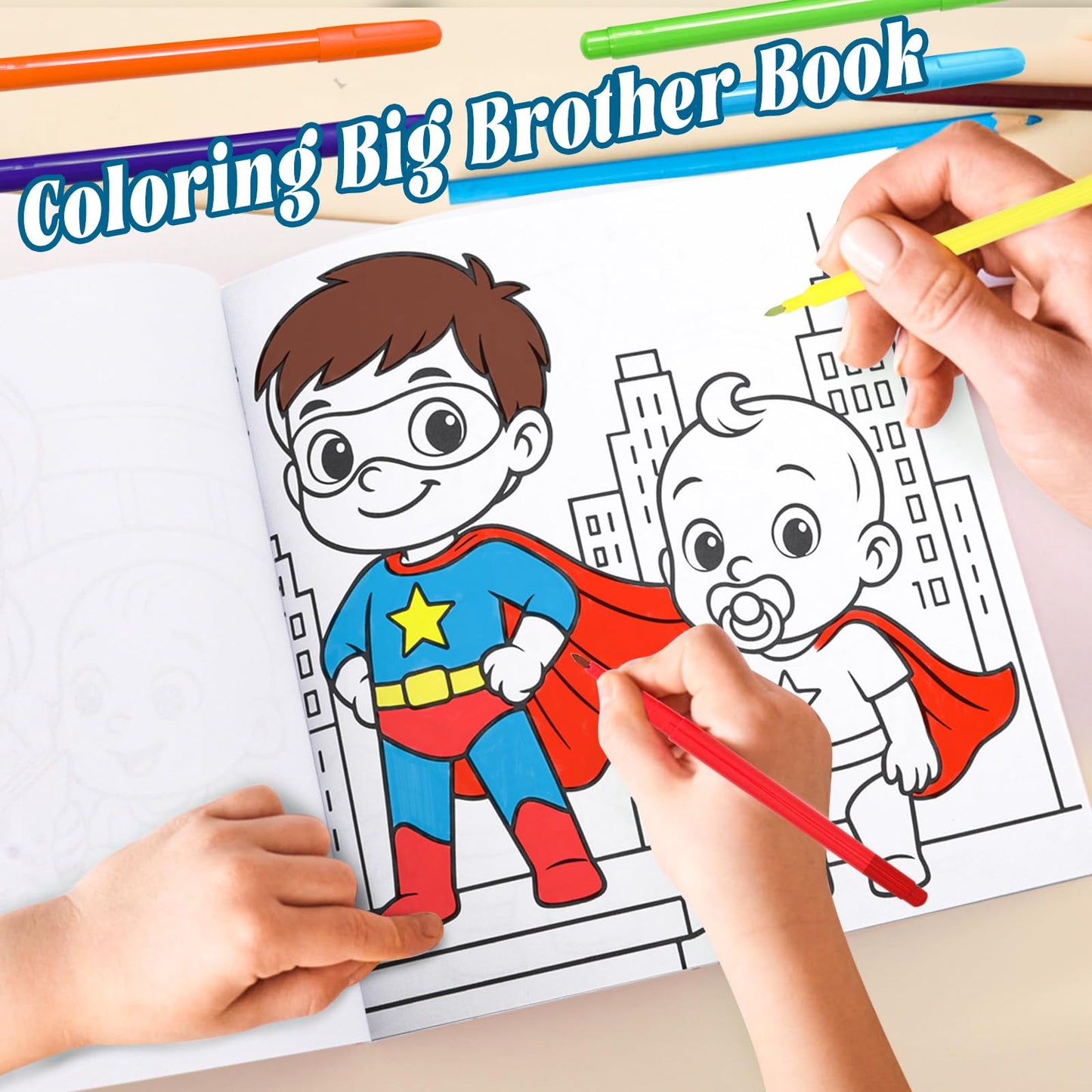 HAPGFS Big Brother Gift Set for Boys, Promoted to Bigbro, Plush Bear with Big Brother Outfit, Coloring Book, Medal, and Mask for Boys Age 3-8 from New Baby