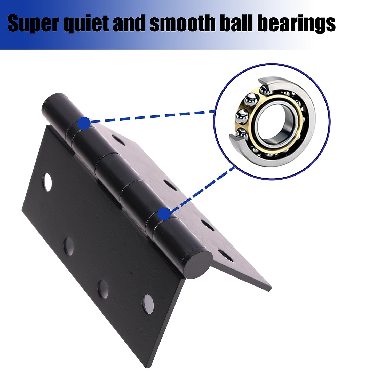 6-Pack 4.5 X 4.5 inch Black Heavy Duty Commercial Door Hinges Thickened, Silent Plain Steel Ball Bearing Door Hinges, Thickness 3 mm Stainless Steel Square Corners with 48 Screws
