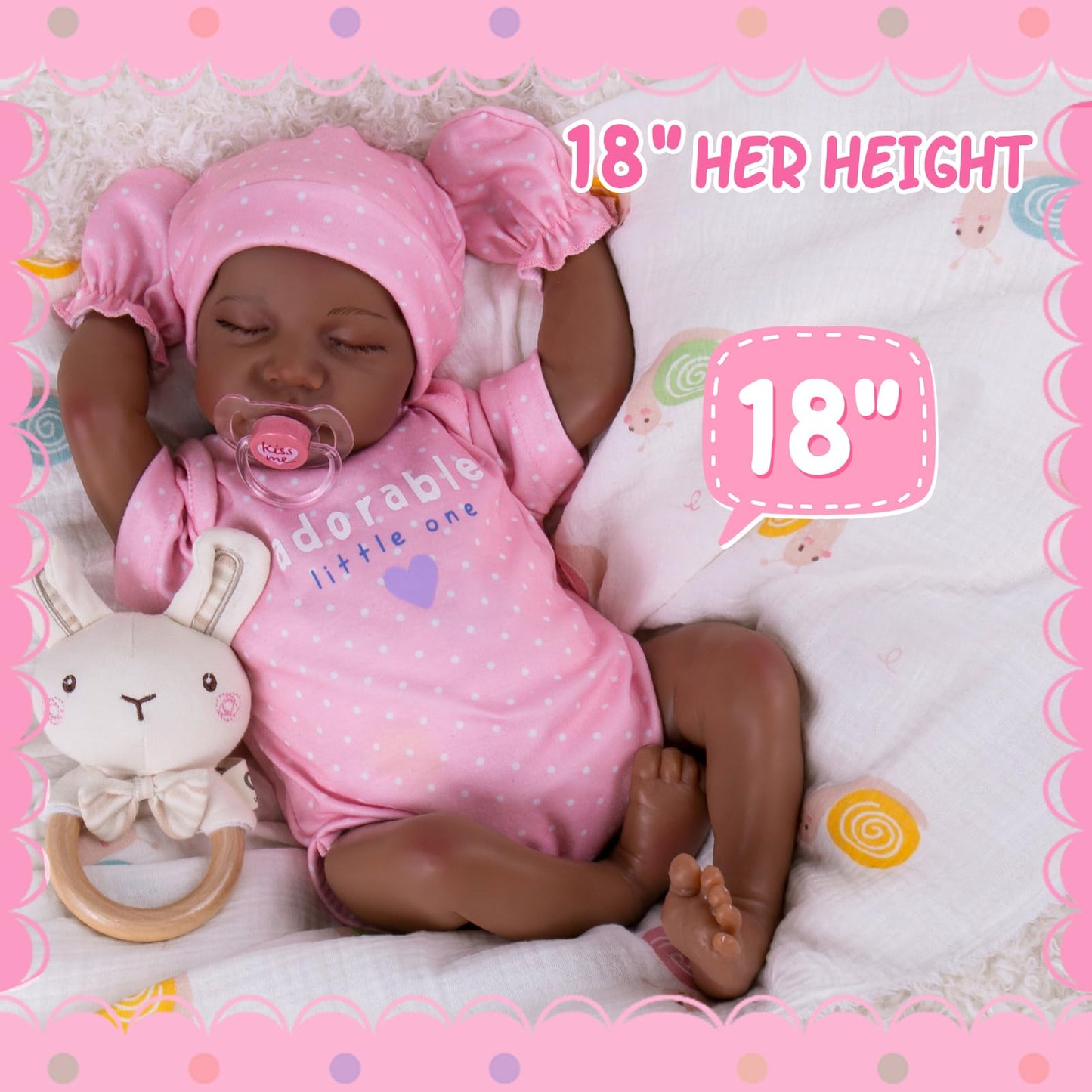 Aori Lifelike Reborn Baby Dolls Black - 18-Inch Realistic American Newborn Real Life Black Girl with Feeding Kit & Gift Box for Kids Age 3+