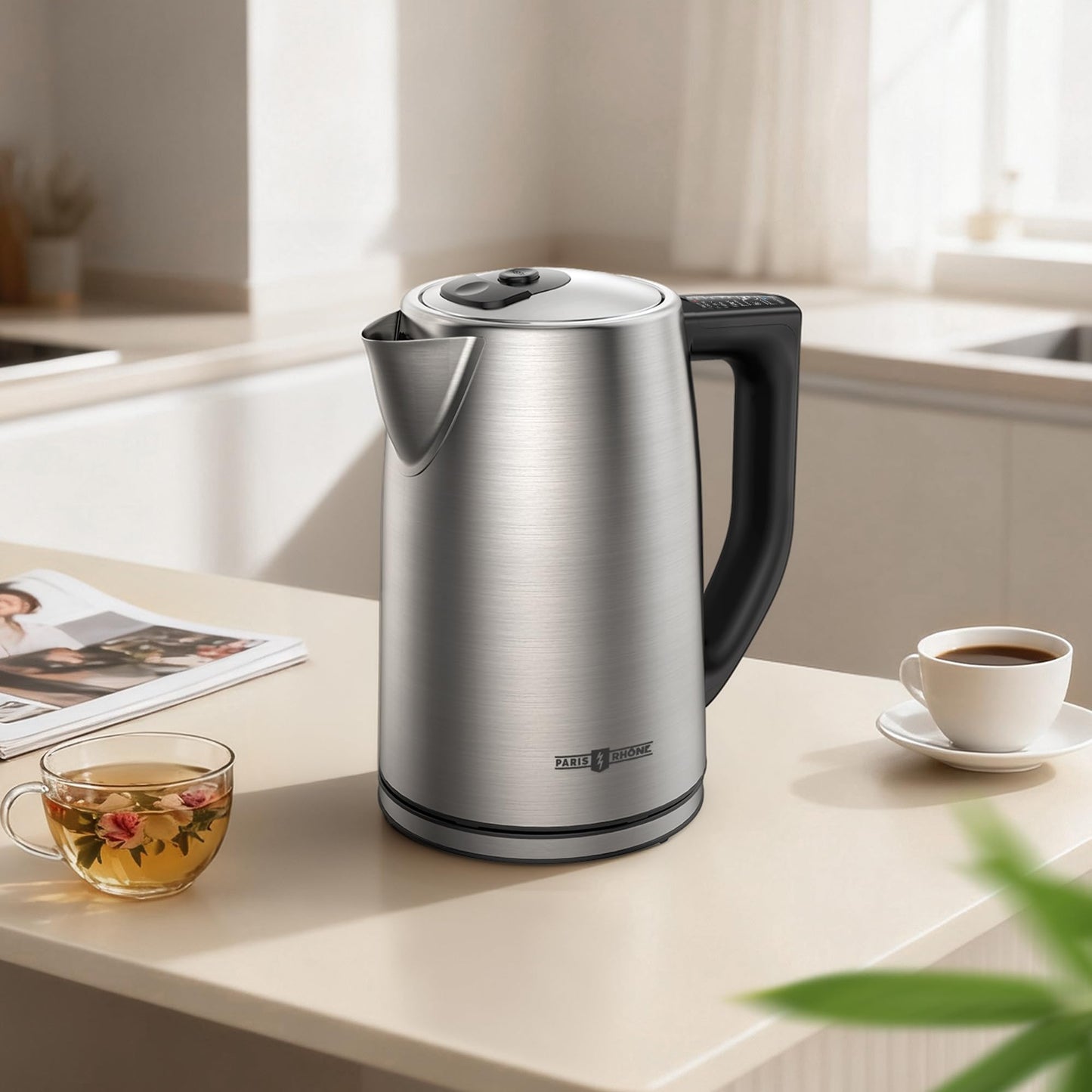 Electric Tea Kettle, PARIS RHÔNE 6 Precise Temperature Presets 1.7L Stainless Steel Electric Kettle Temperature Control,1500W Fast Boiling Hot Water for Oolong & Green Tea with Strix Control