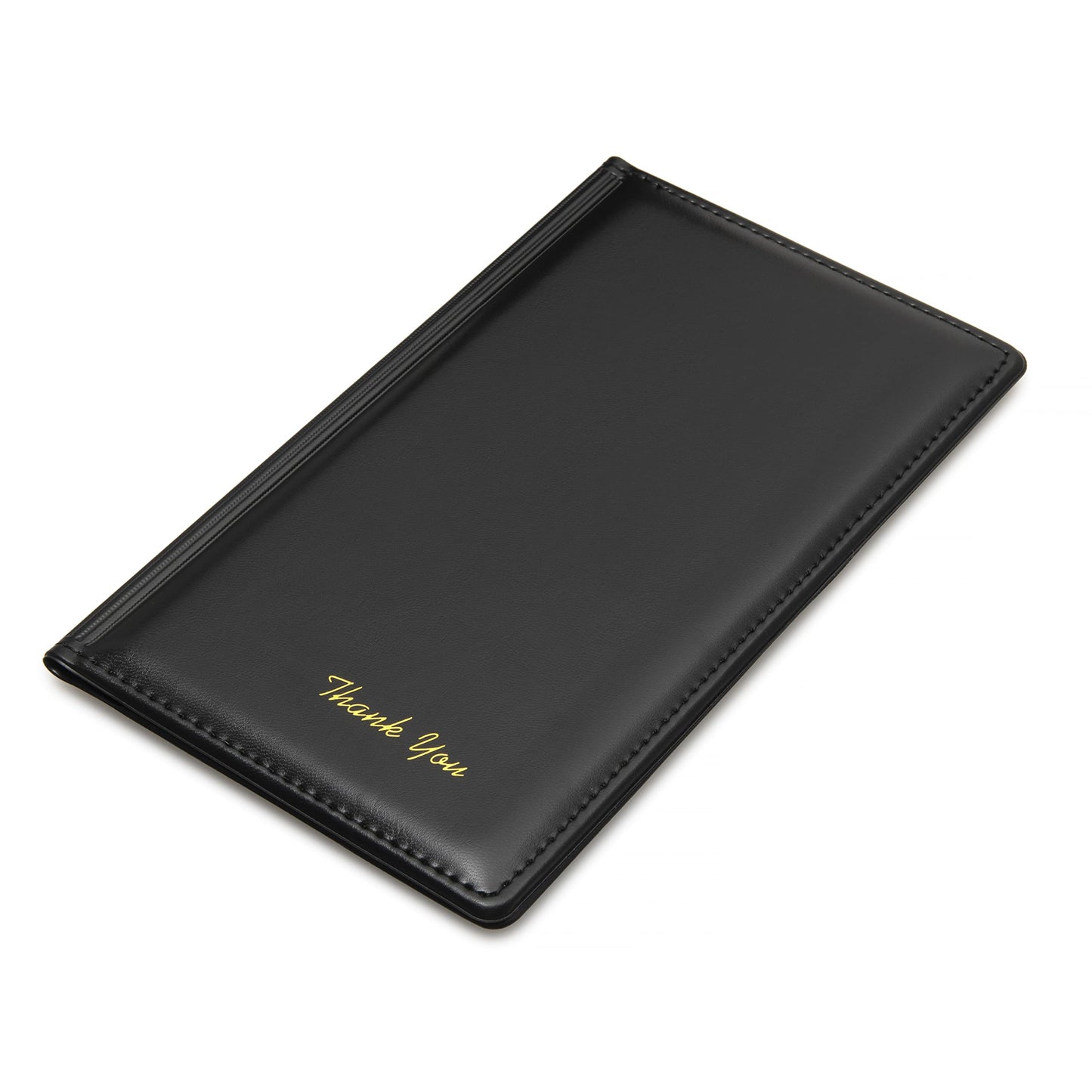 Beatherly Premium Restaurant Check Presenters - 20 Pack - 5.25" x 9" Guest Check Card Holder, Restaurant Supplies for Servers, Waiter, Waitress, Bar, Black with Gold Thank You and Hand Stitched Cover