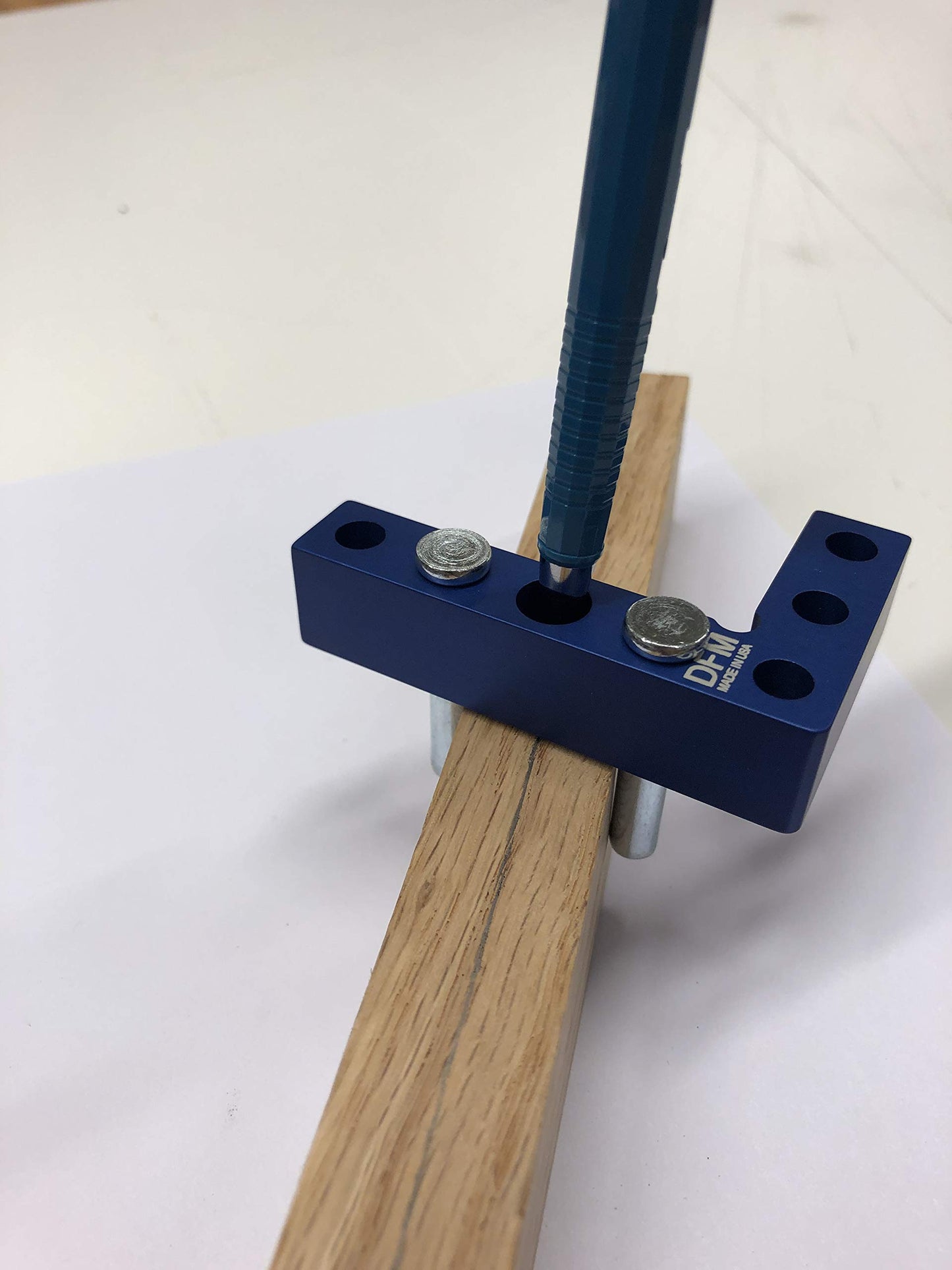 DFM Tool Works Small Square and Center Finder - Mini Square Tool with 11/32" Center Marking Hole Woodworking, Carpenter Engineering Square, Center Marking Tool, Made in USA - Blue