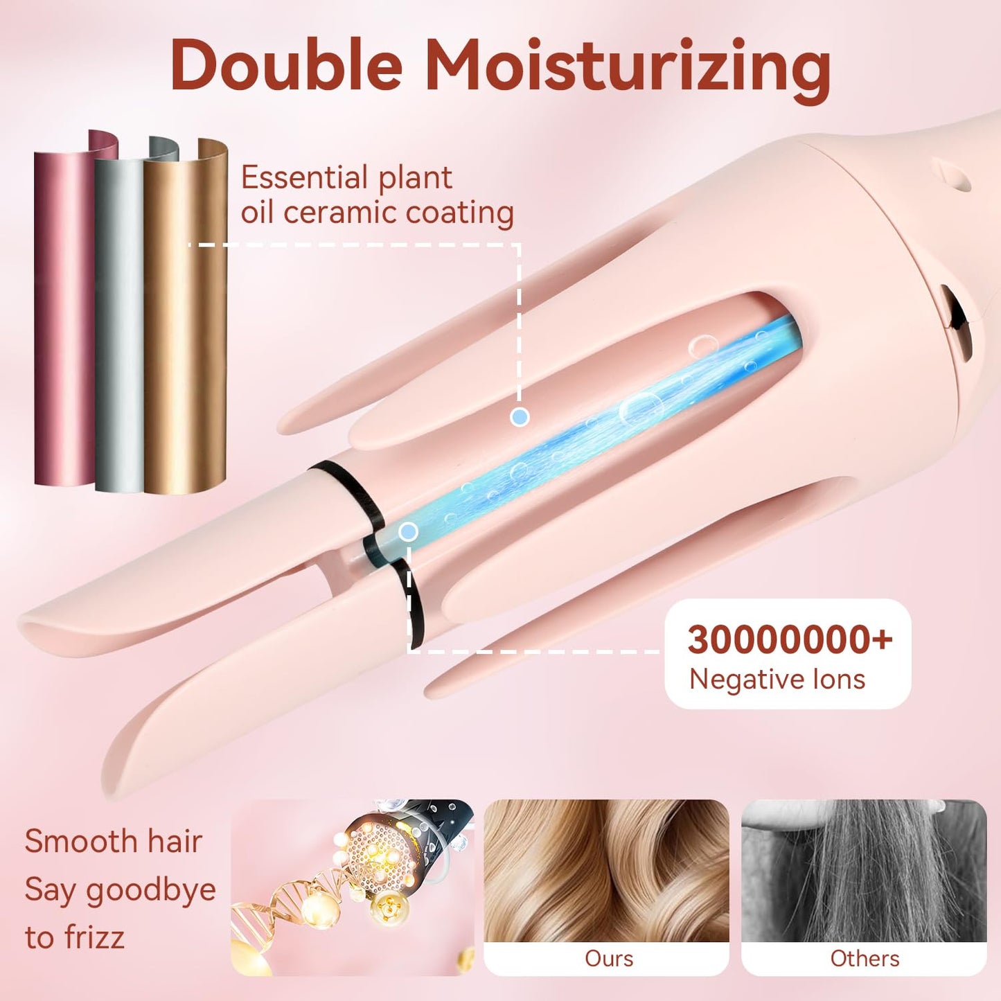 3 in 1 Multifunctional Hot Tool, Automatic Curling Irons with 2 Ceramic Barrel(1", 1.25") & Hair Straightener Brush, Hair Curler & Straightening Comb with 3 Temp & Timer & 300000+ Negative Ions