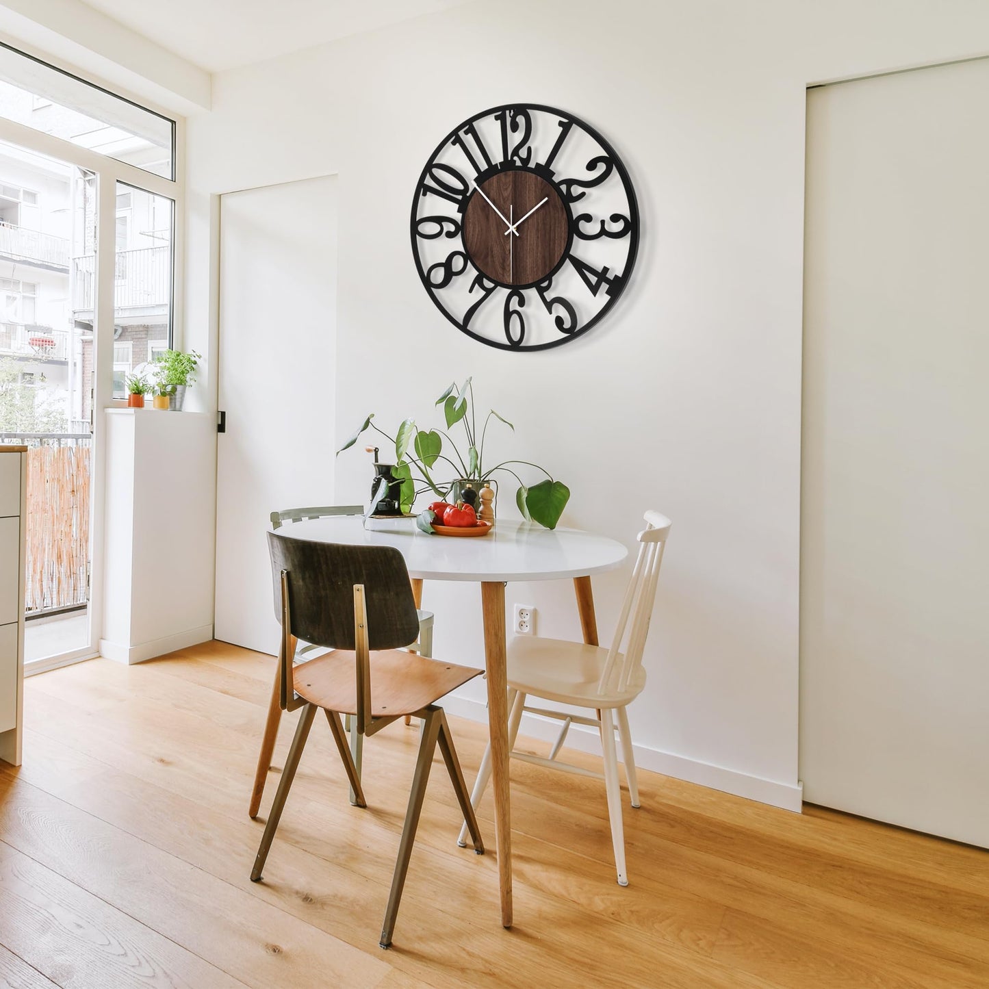 1st owned Large Wall Clock for Living Room Decor- 24" Decorative Antique Silent Non Ticking,Battery Operated,Black Metal,Wood Clocks for Farmhouse,Dining Room,Bedroom,Kitchen - Arabic Numerals