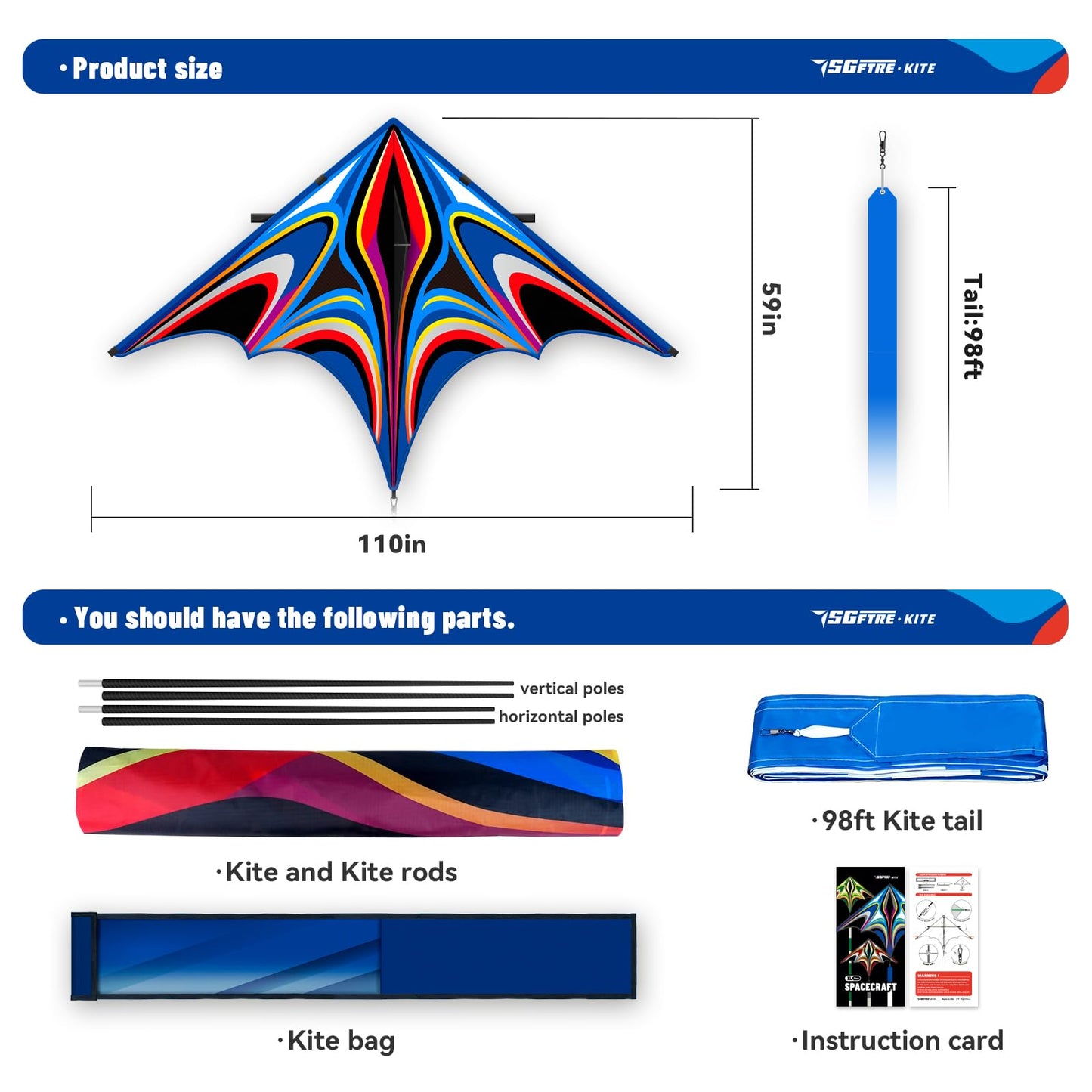 SGftre Blue Large Delta Kite for Adults，Extremely Easy to Fly for Beginners，Kites for Beach Trip Park Family Outdoor Activities (2.8m Large Power Triancle-Blue)