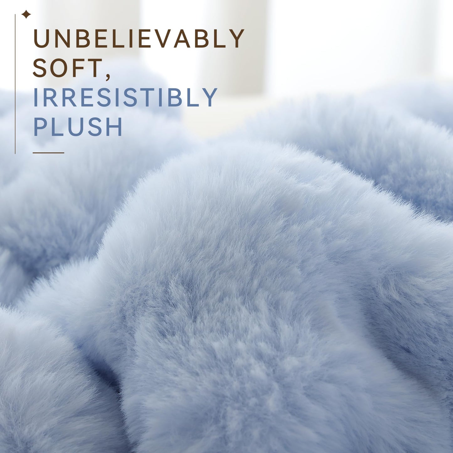 Smoofy Faux Fur Throw Blanket for Couch - Light Blue Super Soft Cozy Bubble Blanket, Fluffy Plush Fuzzy Throw for Sofa & Bed, Thick Lightweight Warm Blanket, Luxury Aesthetic Gift for Women 50"x60"