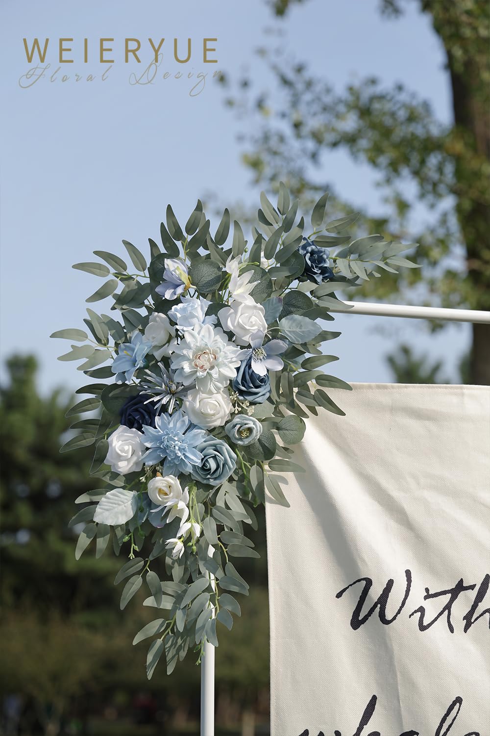 WEIERYUE Artificial Wedding Arch Flowers Kit(Pack of 2) for Wedding Arch, Bridal Shower, Ceremony and Reception Backdrop Decoration (Blue Inspiration)