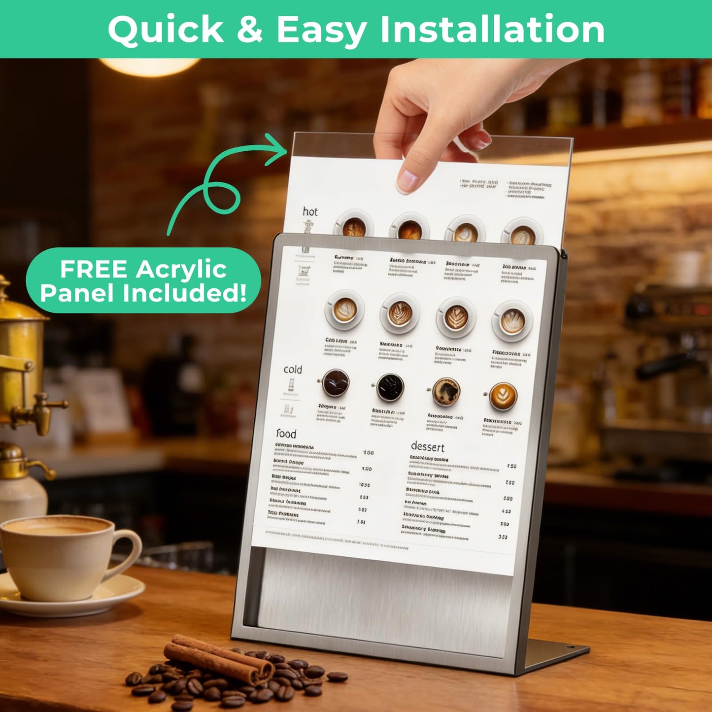 PUEGA 2pack 8.5"x11" Metal Tabletop Sign Holder with Stainless Steel Frame Menu Board Poster Display Stand for Office Store Restaurant Hotels