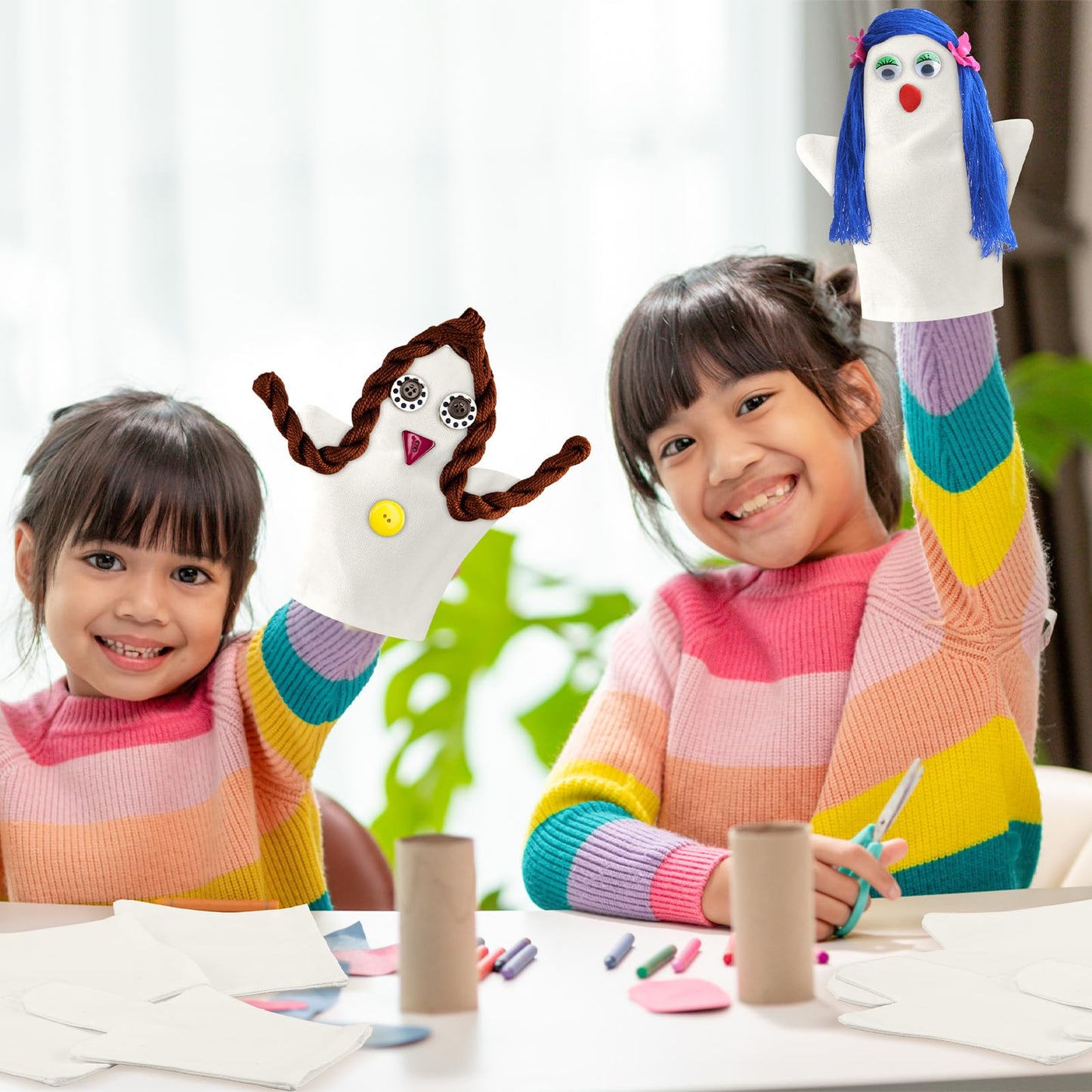 Soulchen 24 Pcs DIY Cotton Hand Puppet Kit 8 x 9.8 Inch Making Your Own Puppets Blank Fabric for DIY Crafting Storytelling Family Activities Art Party Supplies Creative Play Holiday Subject Gifts