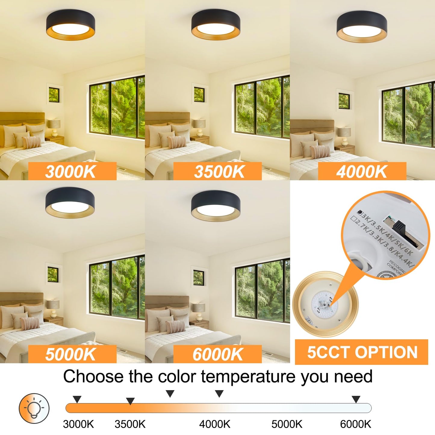 Suenigle Dimmable Modern LED Flush Mount Ceiling Light,11.8 Inch 5CCT 24W/3000K-6000K,Minimalist Round Black and Gold Close to Ceiling Lighting Fixtures for Kitchen,Hallway,Laundry Room,Entryway,Porch