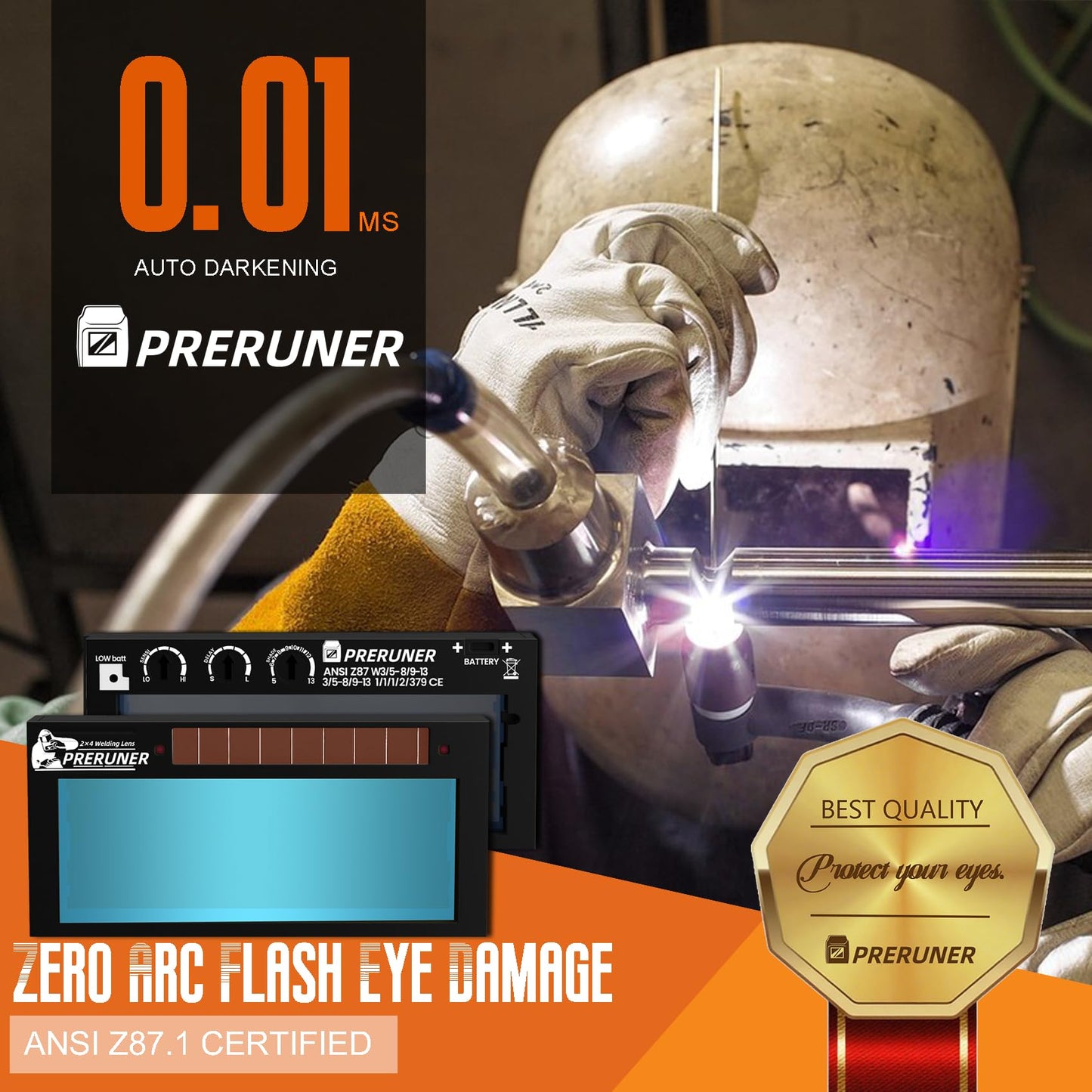 Shade Adjustable Series | HD Shade Range 5-13 Auto Darkening Welding Lens (9 Shades In 1) | 2" x 4 1/4" x 0.33" | No Cating | Ture Color View | Sensitivity & Delay Adjust