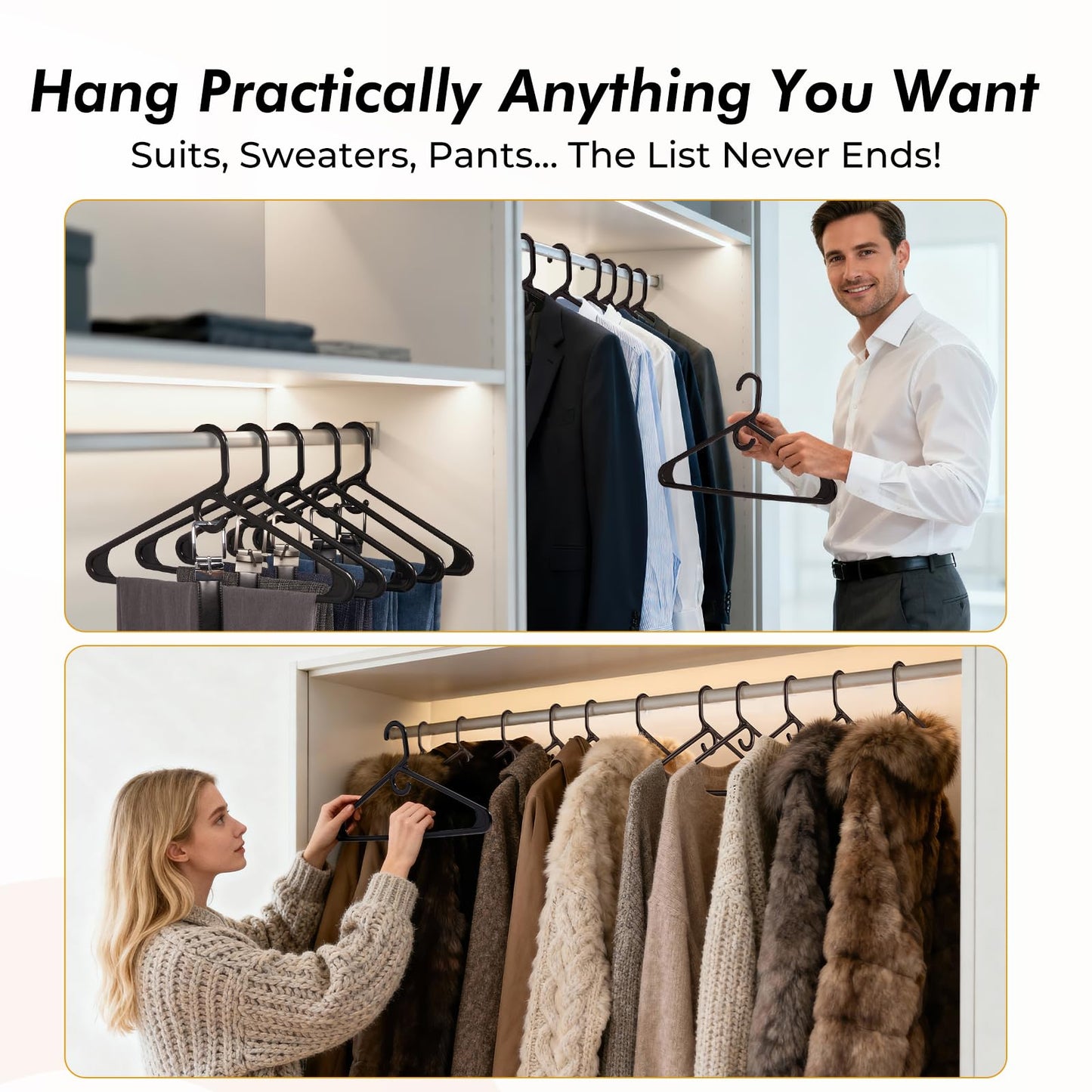 HOUSE DAY Premium Heavy Duty Plastic Hangers 38 Pack - Ultra Thick Black Clothes Hangers - 20 lb Capacity - Sturdy Hangers for Coats, Jackets, Suits & Jeans - Closet Organizer for Dorm, Apartment