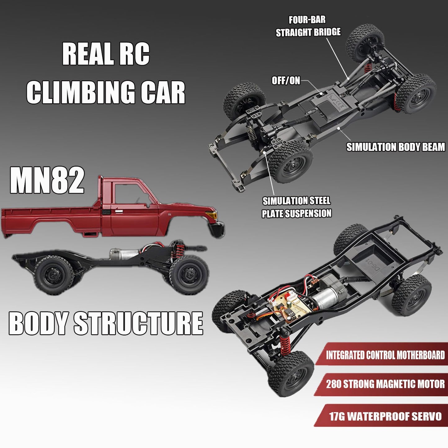 ShenFortune MN-82 1/16 Scale RC Rock Crawler Truck, 4x4 Off-Road Remote Control Car with 2.4GHz Remote & Dual 1200mAh Batteries - Ideal Gift for Birthday/Christmas/Halloween (Ages 8+)