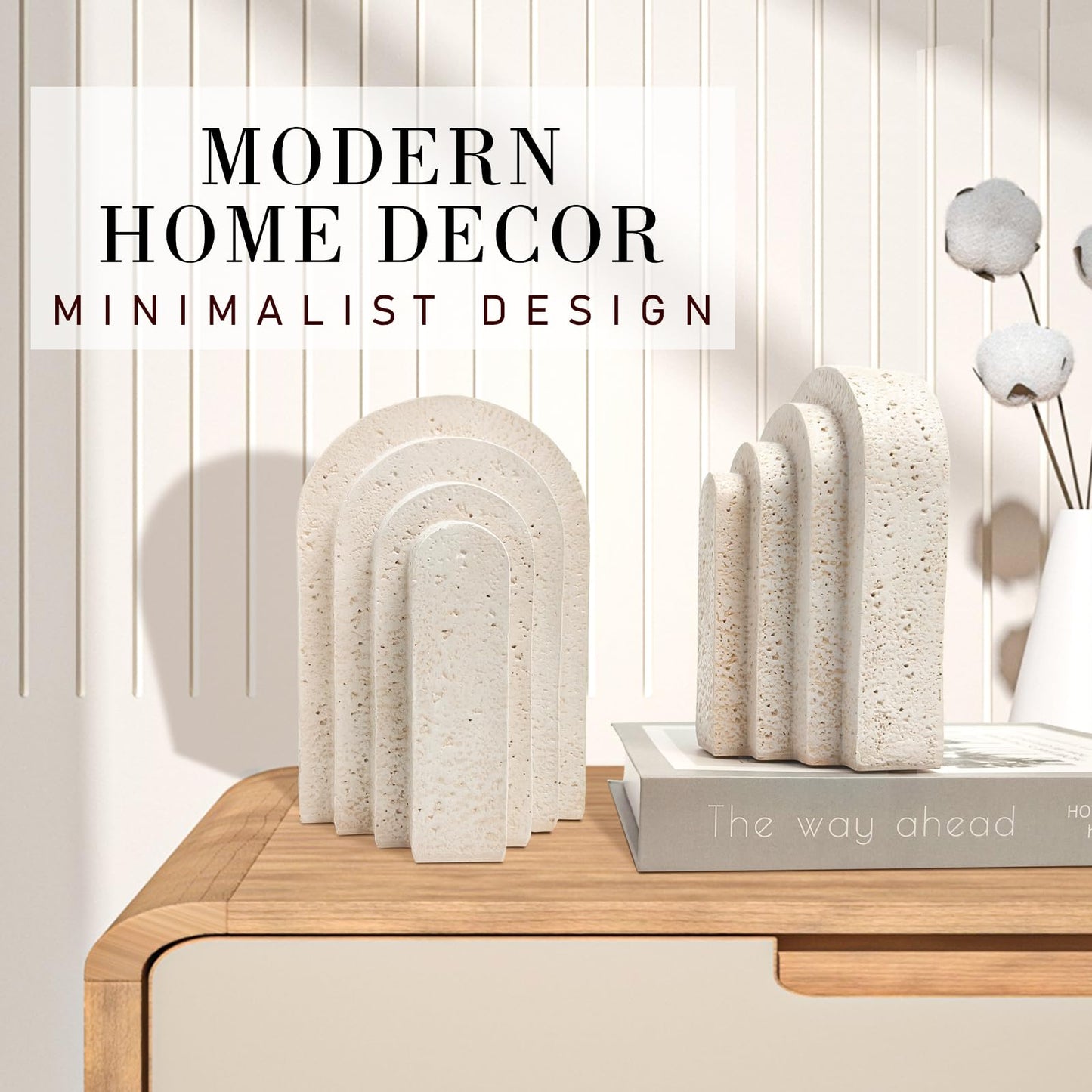 Heavy Duty Book Ends for Shelves, Decorative Book Stopper for Shelves, Resin Decor Bookends for Heavy Books, Modern Home Decor Aesthetic Bookend Aesthetically Pleasing Layered Arch Design, Set of 2