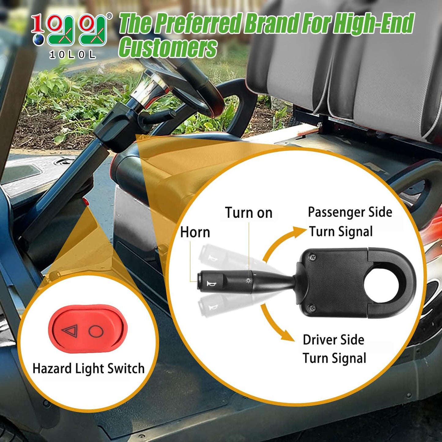 10L0L Golf Cart Turn Signal Kit with Horn Button, Blinker Switch, Brake Light Pad Switch, Only Fits Light Kit with 9-Pin Plug Upgrade Wiring Harness - 12V Operation