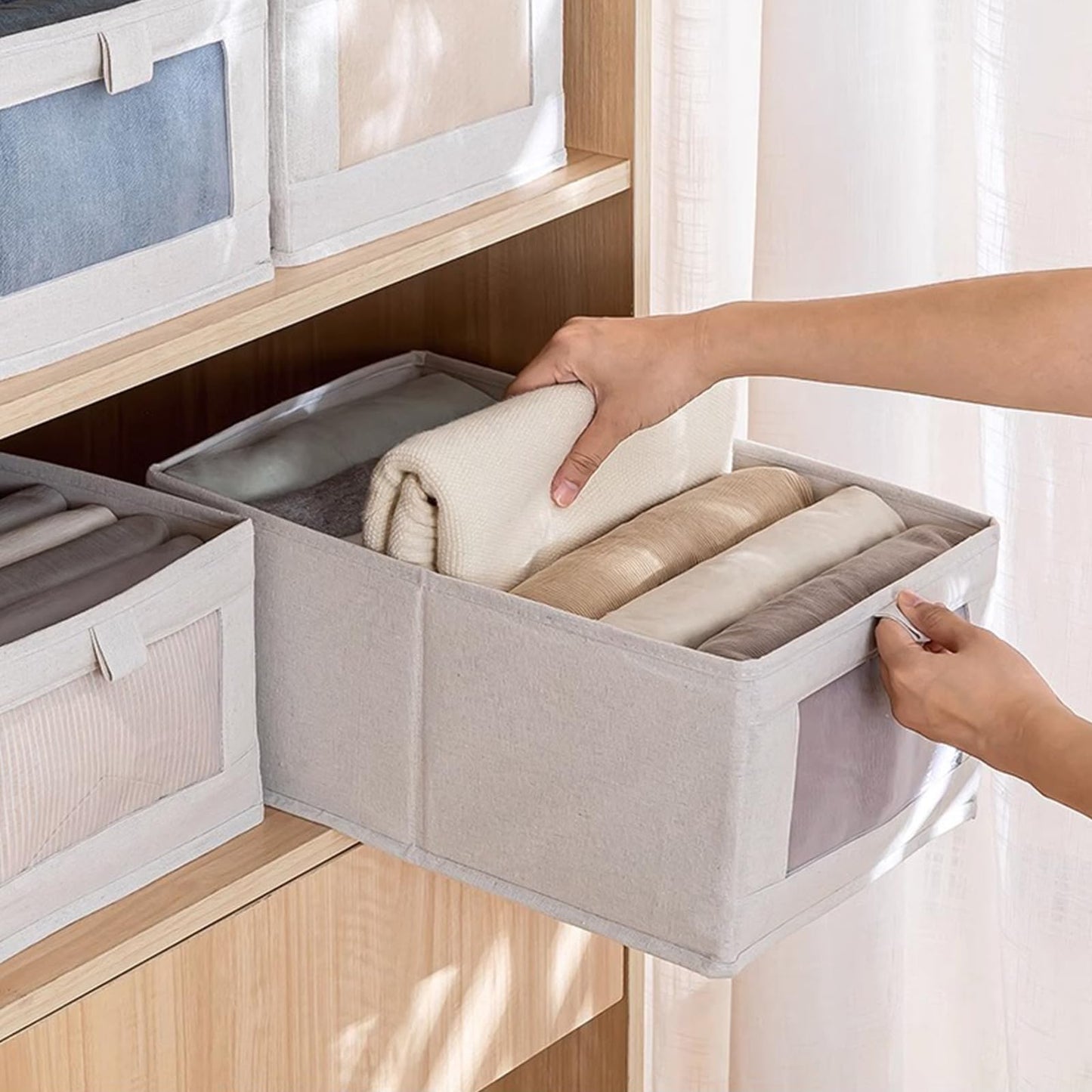Linen Closet Organizers And Storage, 8 Pack Closet Storage Bins Linen Closet Baskets for Closet Organization Foldable Closet Organizer Bins with Clear Window For Organizing Clothing, Jeans, Shelves