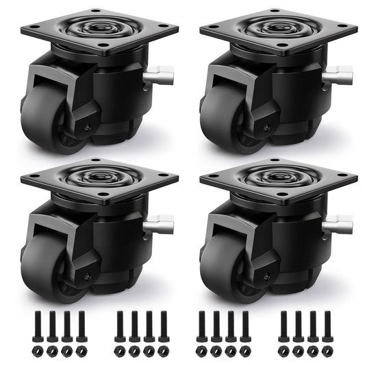 ANDUTEES 4 Pack Leveling Casters, Adjustable Heavy Duty Casters Set of 4, Swivel Plate Industrial Retractable Caster Wheels for Workbench,Machine, Equipment, Shelves (60F, 2200 Lbs Capacity, Black)