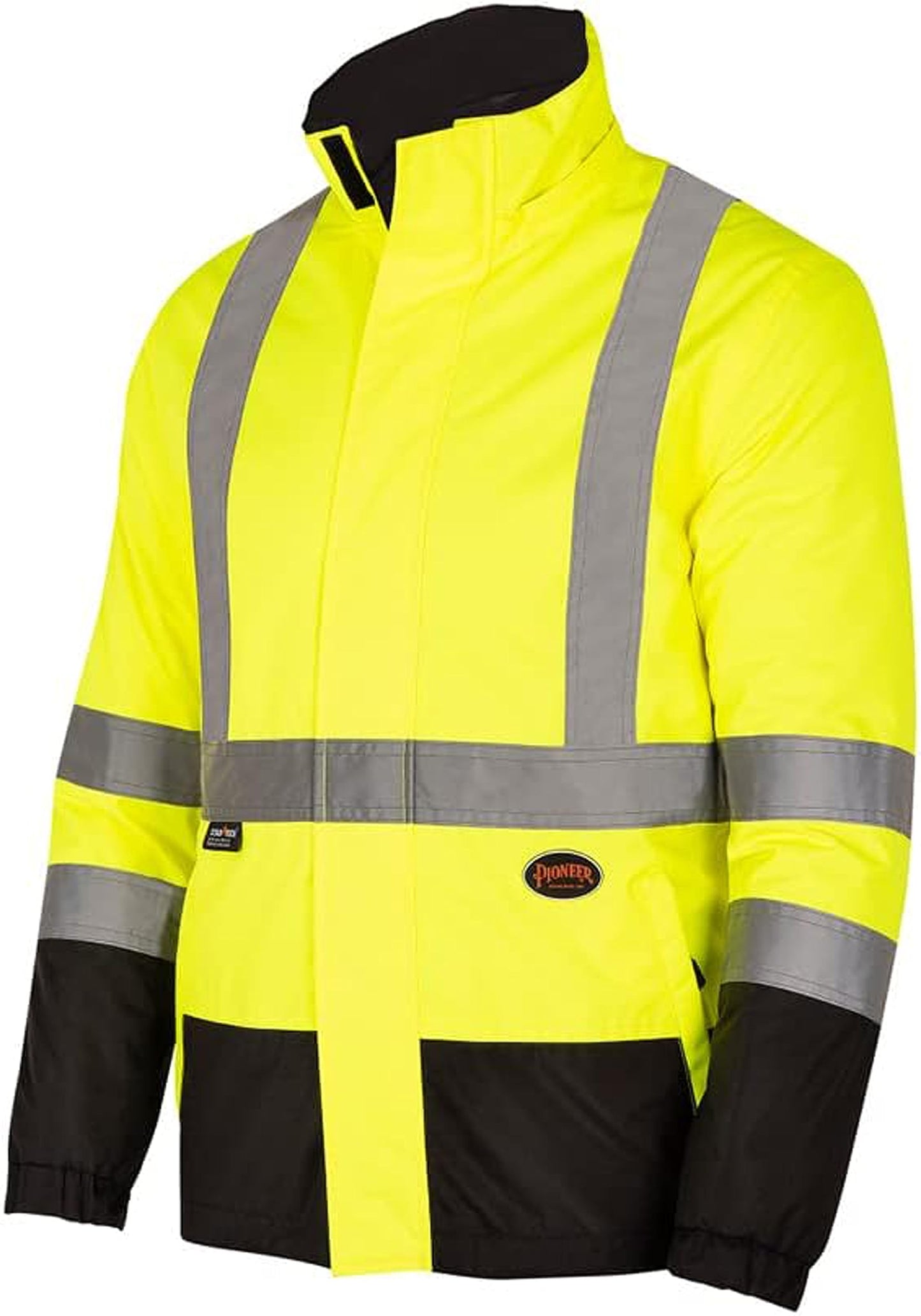 Pioneer Hi Vis 2-in-1 Safety Rain Jacket for Men & Women - Reverses to Black Puffer - Reflective Waterproof Gear - Class 3