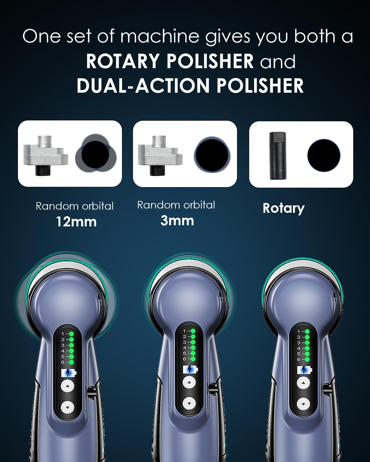 12V Cordless Mini Polisher – 2/1.5-inch Backing Plates, Dual （DA/RO ）Modes, 53 All-Inclusive Accessories & 6 Variable Speeds. A Versatile Mini Buffer for Pro Car Detailing & Flawless Polishing
