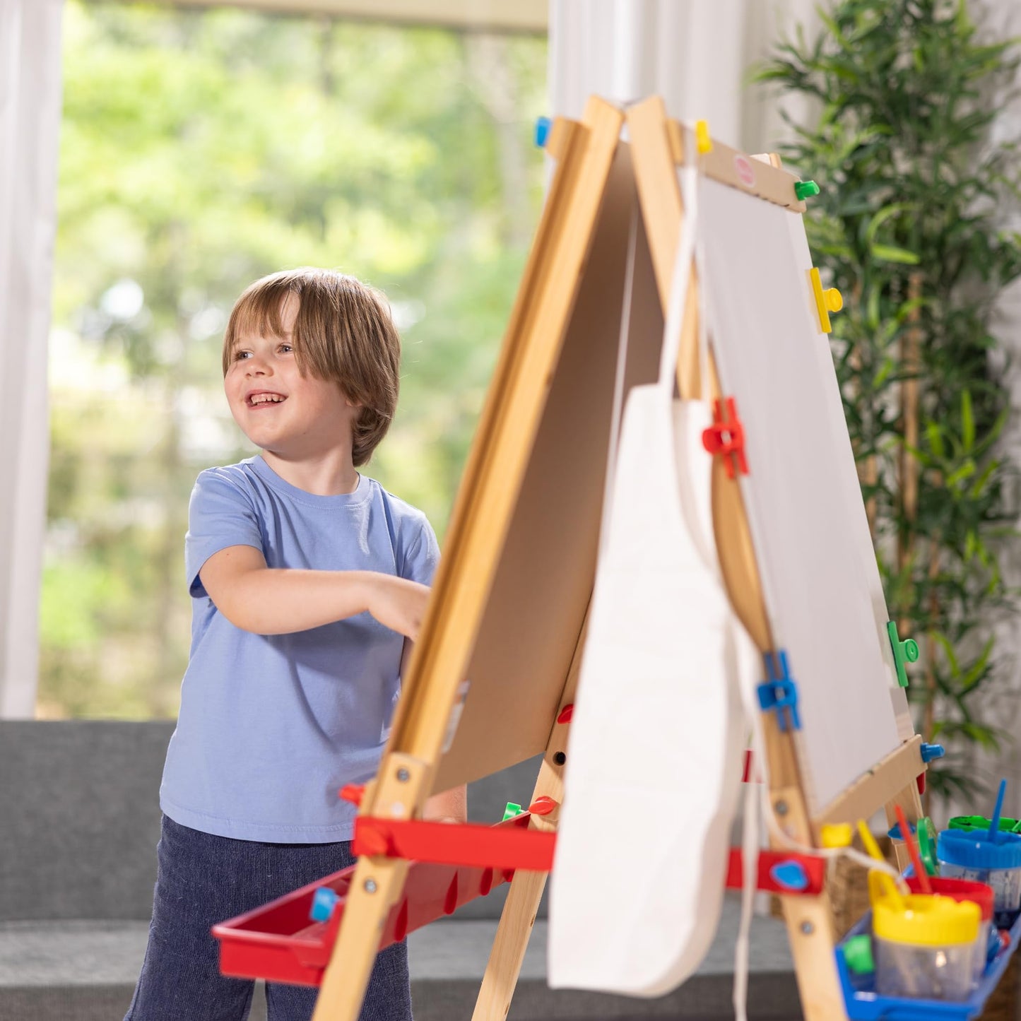 Melissa & Doug Deluxe Wooden Art Easel for Kids with Dry-Erase Board, Chalkboard & Drawing Paper Roller, Folding Double-Sided Toddler Easel, Preschool Learning Toys for Girls & Boys Ages 3
