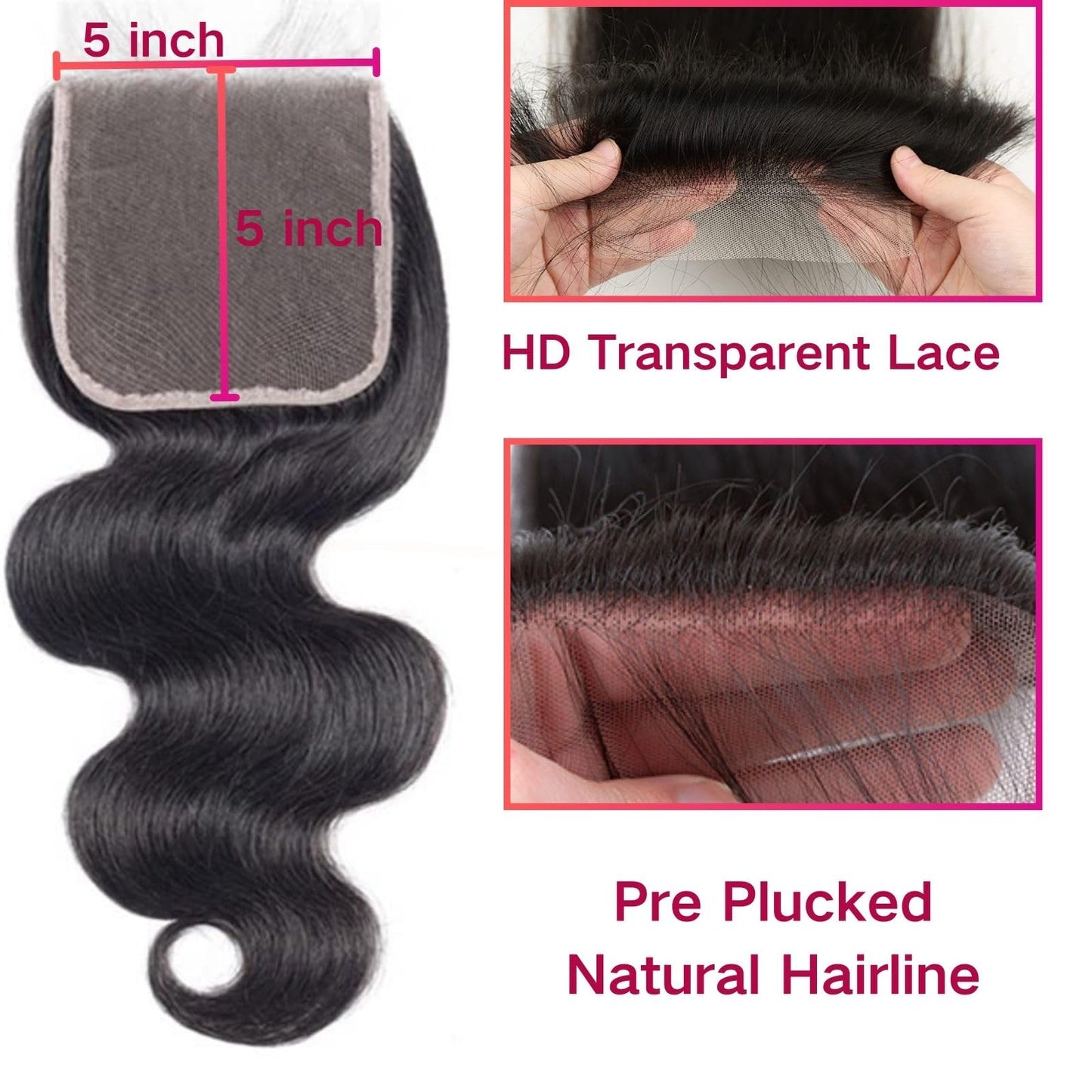 5x5 Hd Lace Closure Human Hair Closure Body Wave Hair Closure For Black Women 5x5 Lace Frontal Closure 12A Virgin Remy Human Hair Hd Closure Pre Plucked Human Hair Extension Natural Black 18 Inch