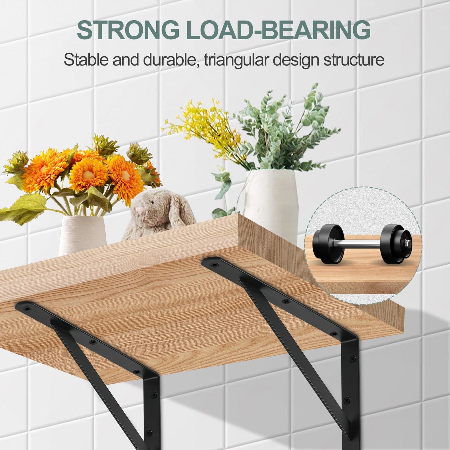 12 Pack L16 x H 10" Black Heavy Duty Shelf Brackets with Screws Metal Shelf Brackets Shelf Support Angle Brackets for Shelves L Brackets Heavy Duty Floating Shelf