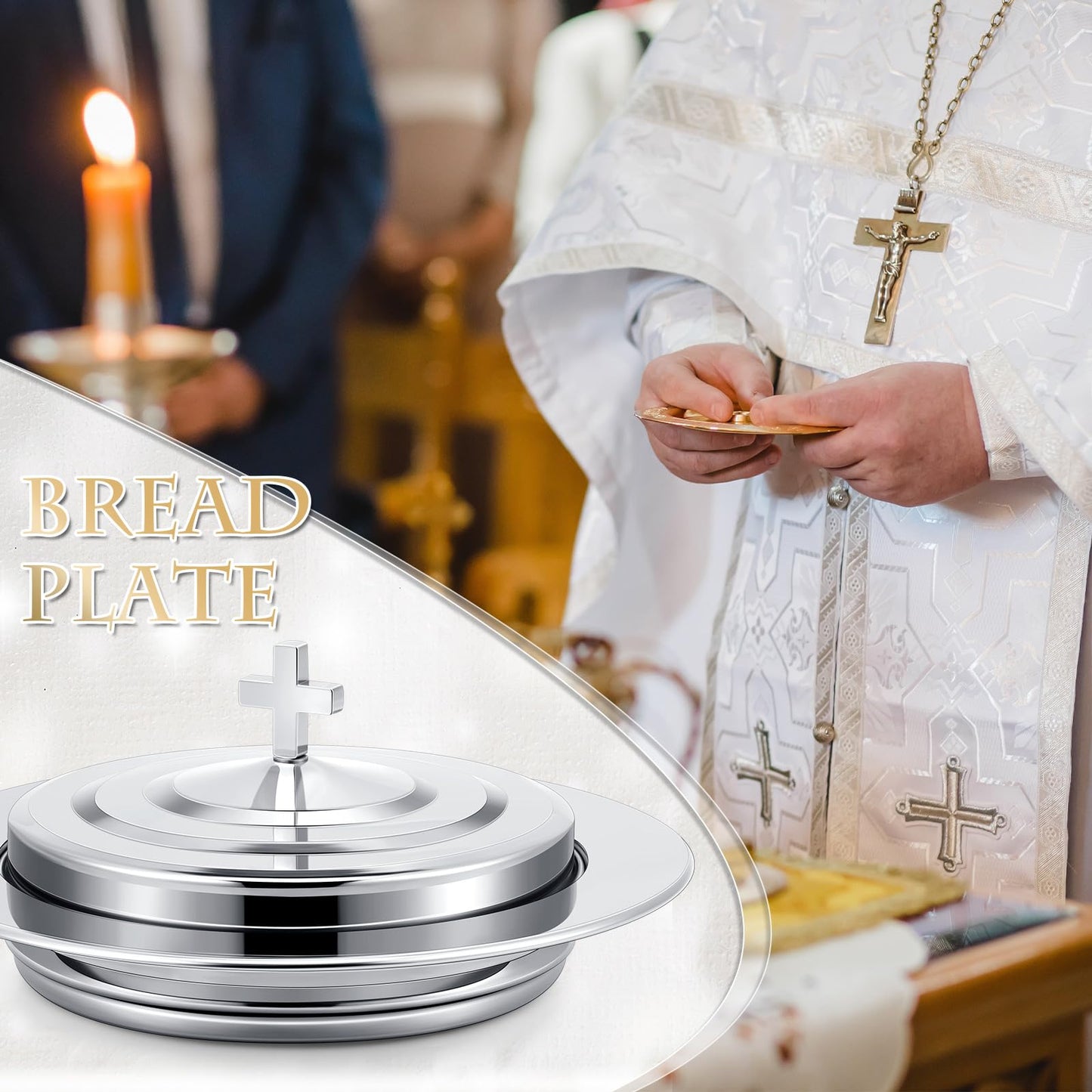 Zhehao 2 Plates Silver Communion Set, Holy Trays with Lid, Stainless Steel Bread Tray Plates for Churches, Holy Communion Tray with Cover, Polished Church Supplies Ware Sets