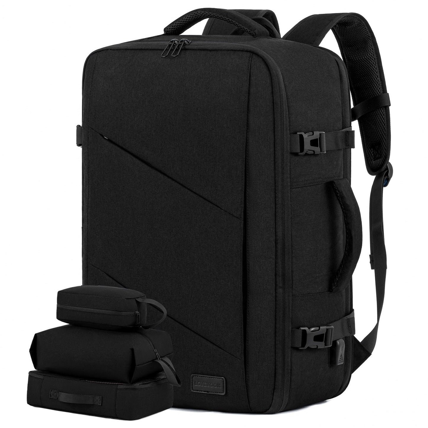 LOVEVOOK Travel Carry on Backpack, Large 40L Personal Item Travel Bag for Men & Women Flight Approved with 3 Packing Cubes, Suitcase Water Resistant Luggage Daypack Business Weekender Bag, Black