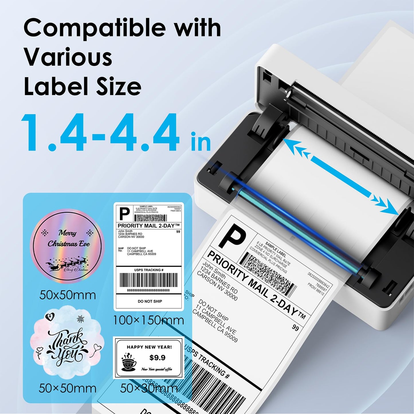 KNAON Shipping Thermal Label Printer, 4x6 Portable Label Printer, Bluetooth Label Maker for Small Business, Support iPhone,Android,Windows,Mac,Chromebook,Works with USPS, Ebay,Shopify&More, White