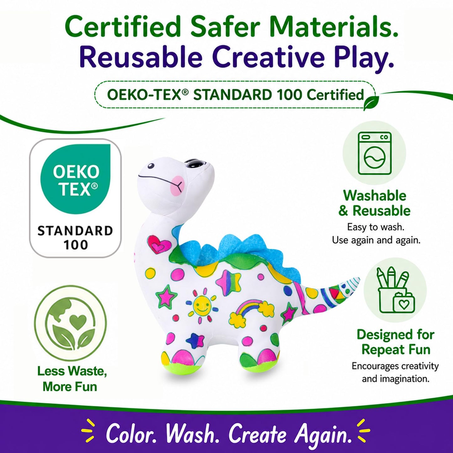 DIY Coloring Plush Toy with Washable Markers, Scribble Pets Stuffed Animal, Doodle Dolls Art Toy for Boys and Girls Ages 3-8, Birthday Gift (Dinosaur)