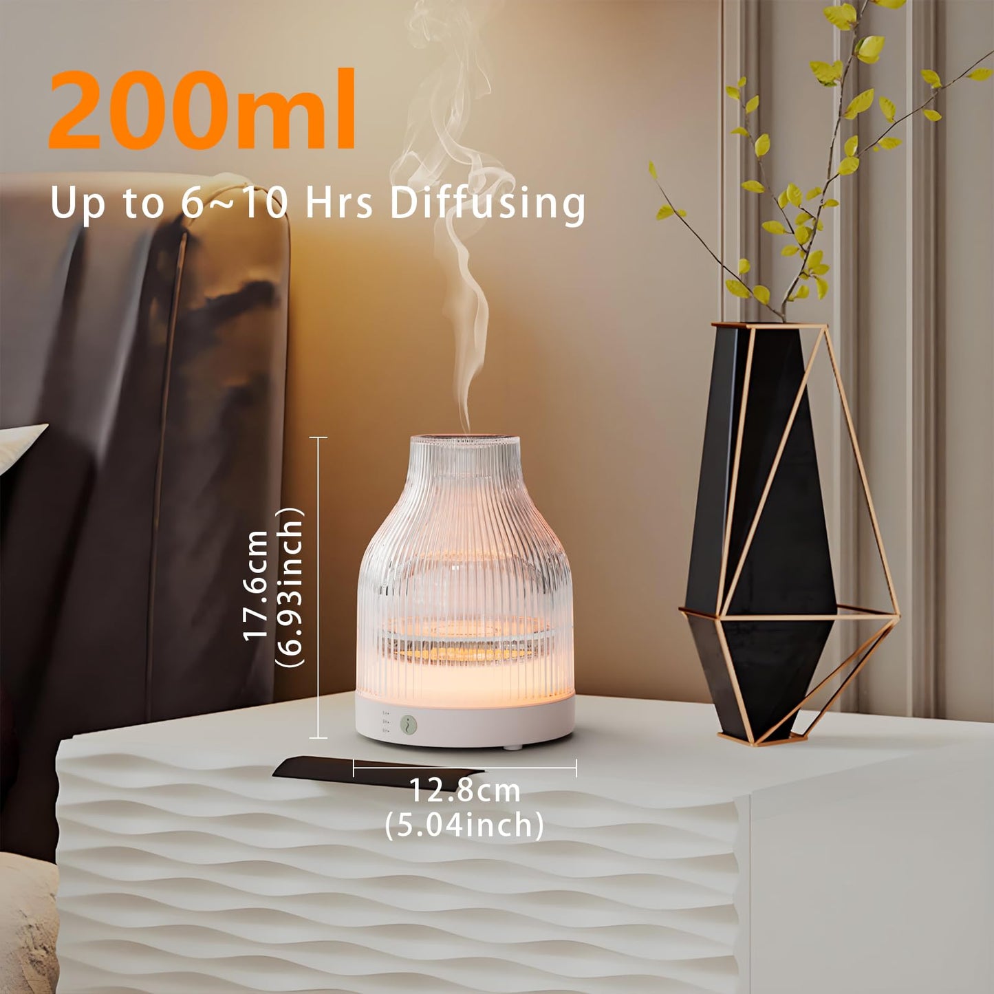 SOICARE Elegant Glass Reservoir Essential Oil Diffuser 200ML, One Button Control Glass Diffuser with Rainbow Colors for Home Office Bedroom Gift
